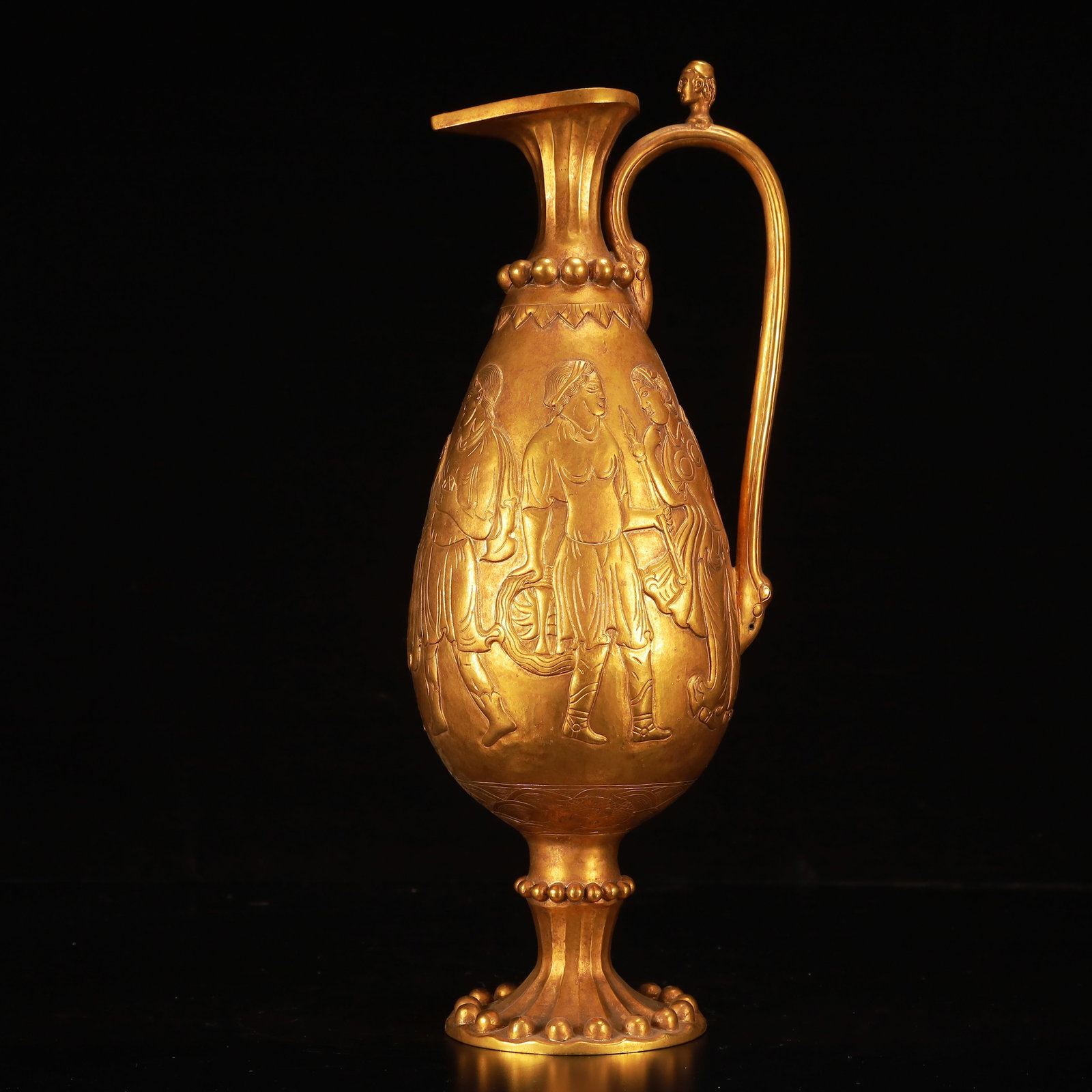 A Rare Gilt Bronze Figure Pattern Vase: A Rare Gilt Bronze Figure Pattern Vase,Qing Dynasty, China,Qianlong Four-character Mark,Size:5.5inx4.7inx15in,Weight:1300g 铜鎏金人物纹瓶,中国