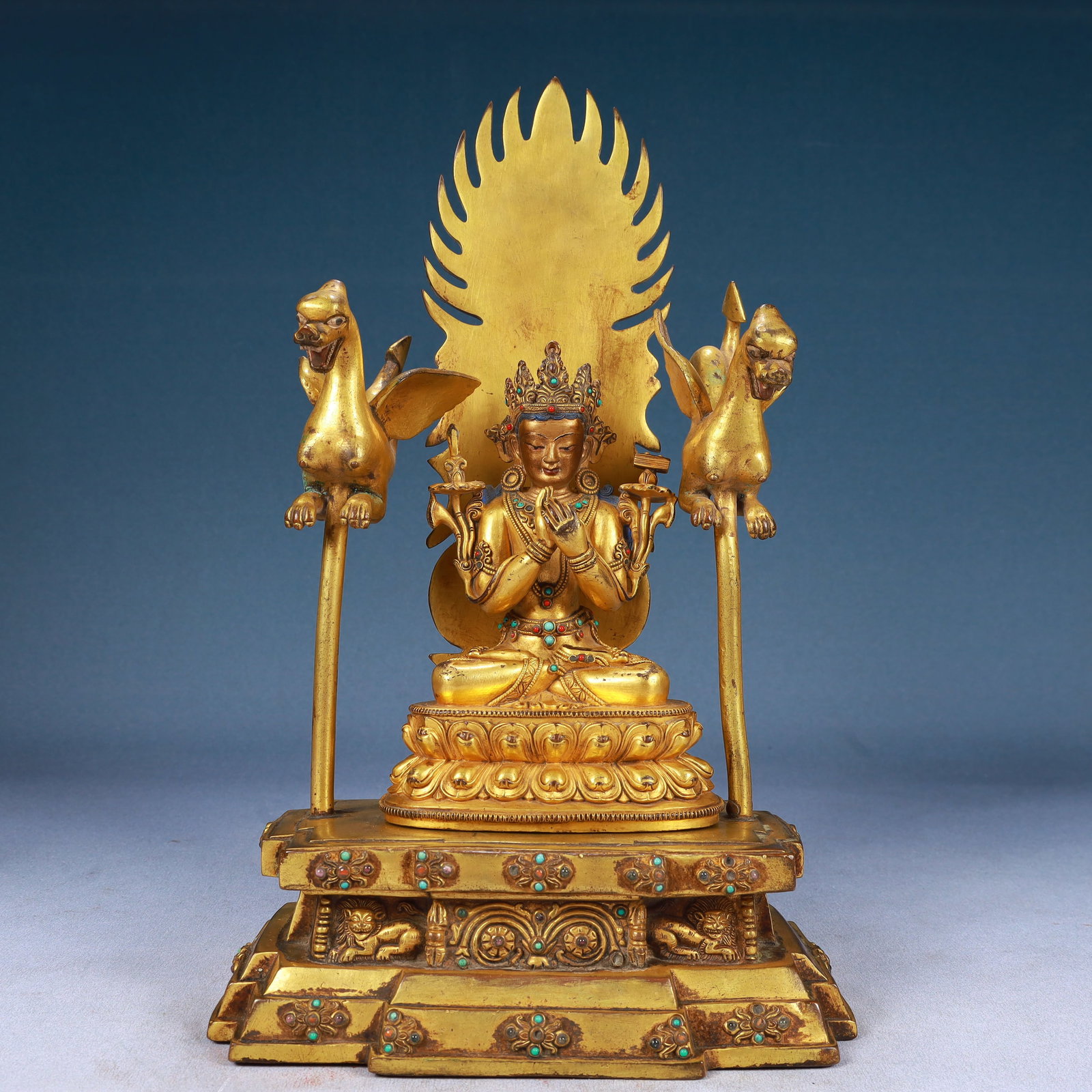 A Solemn Gilt Bronze Statue of Tara,Inlaid Gems and Turquoise (1 of 13)