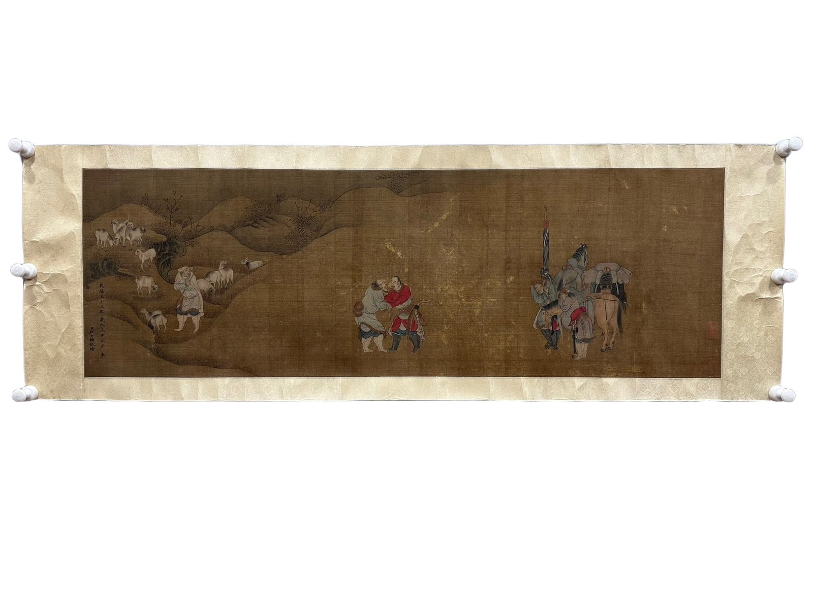 A Chinese Ink Painting of Character and Story on Silk: A Chinese Ink Painting of Character and Story on Silk,Yao Wenhan,Size:40.2inx13in 一幅中国水墨绢本人物故事画,姚ă