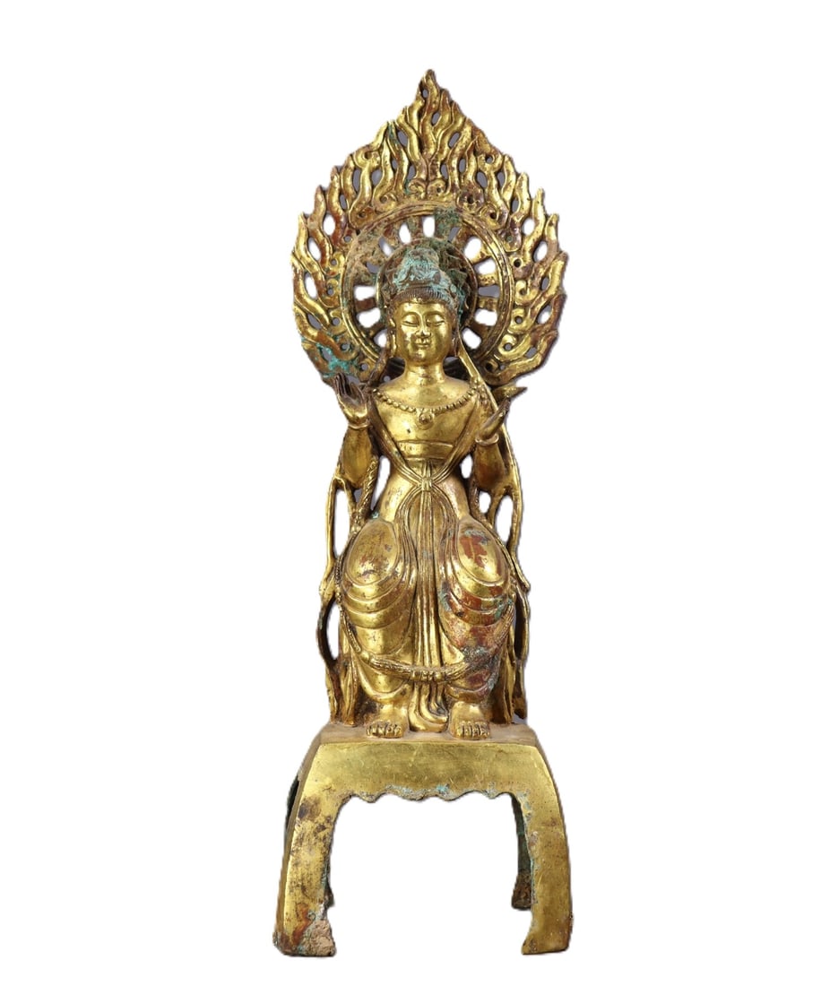 An Exquisite Gilt Bronze Statue of Bodhisattva: An Exquisite Gilt Bronze Statue of Bodhisattva,N.Wei,China,Size:11.2inx3.5inx2.8in,Weight:930g 铜鎏金菩萨像,中国北魏时期
