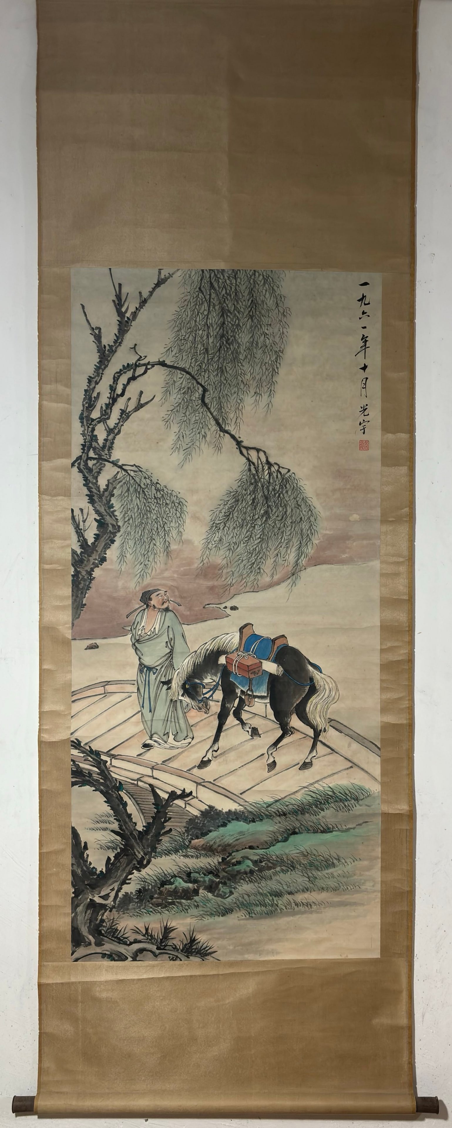 A Chinese Vertical Scroll Ink Painting of Character and Story on Paper (1 of 9)