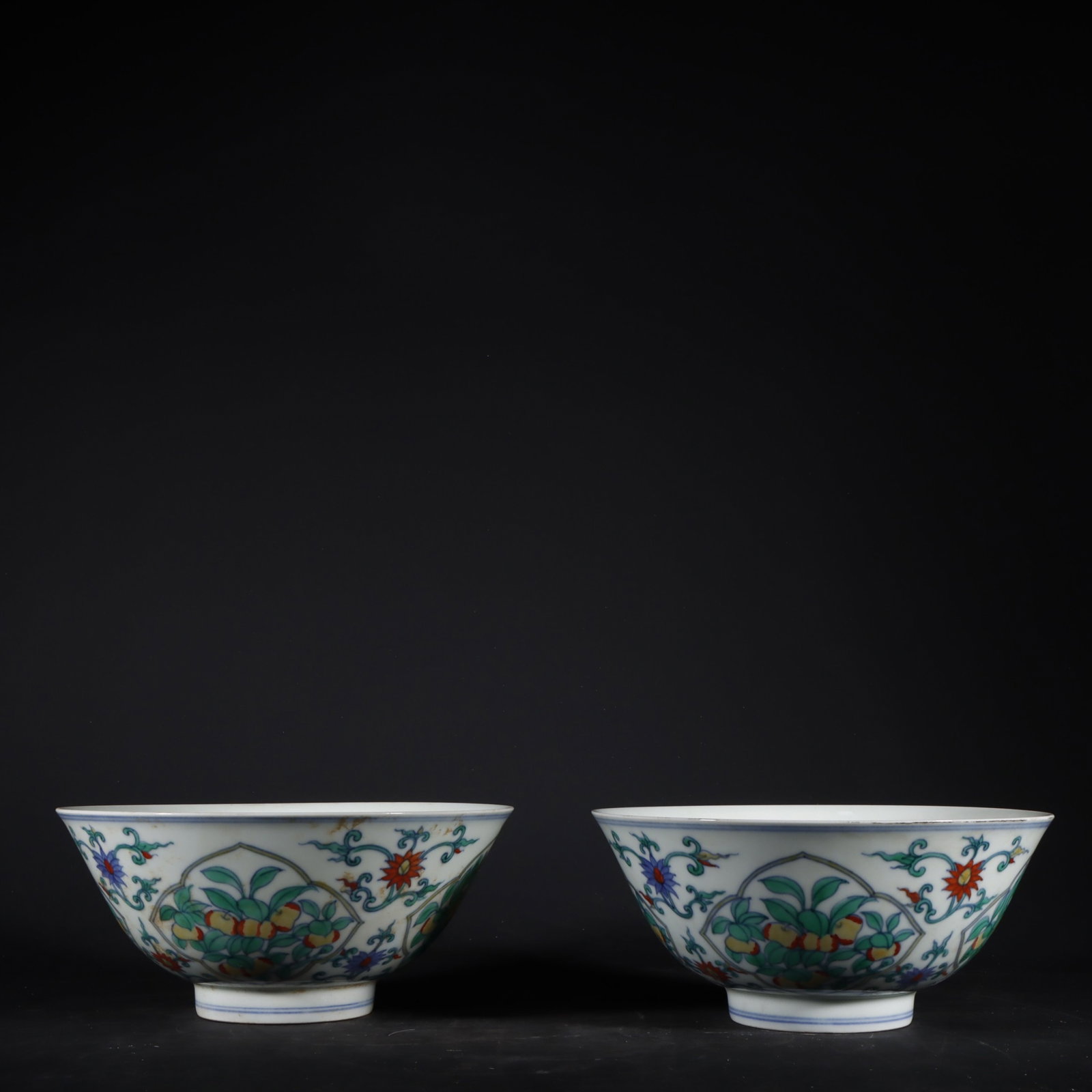 A Pair of Exquisite Doucai Flower and Fruit Pattern Bowl (1 of 9)