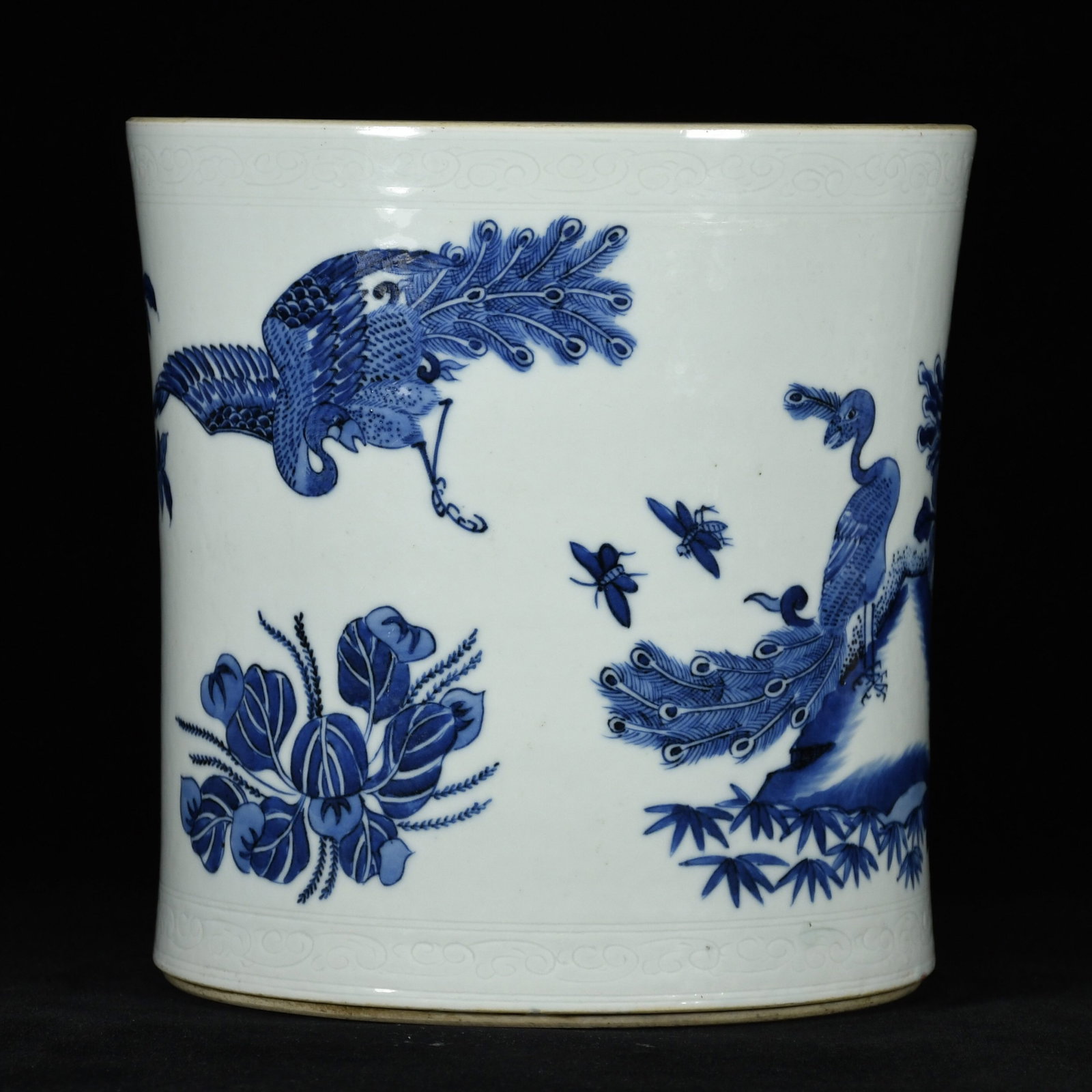 An Exquisite Blue and White Flower and Bird Pattern Brush Pot (1 of 9)