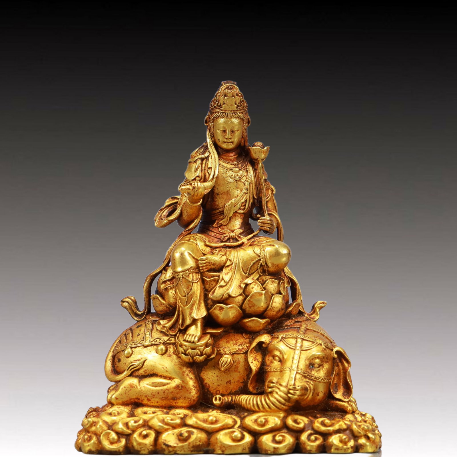 A Solemn Gilt Bronze Statue of Manjusri: A Solemn Gilt Bronze Statue of Manjusri,Ming Dynasty, China,Yongle Four-character Mark,Size:3inx1.6inx3.5in,Weight:550g 铜鎏金文殊菩萨像,中国