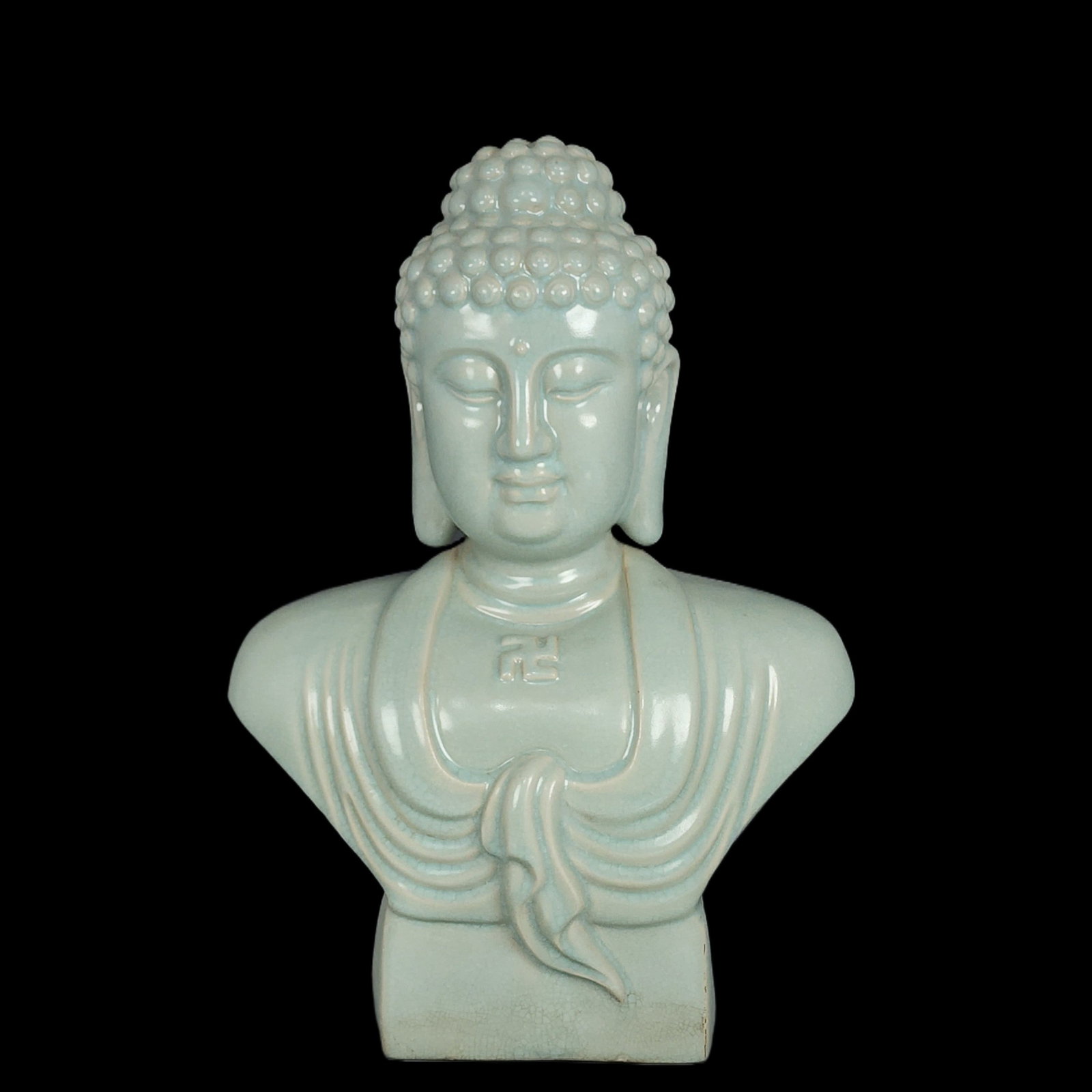 A Huge Ru yao Statue of Sakyamuni: A Huge Ru yao Statue of Sakyamuni,Song Dynasty,China,Size:18.2inx12.3in 汝窑如来像,中国宋代
