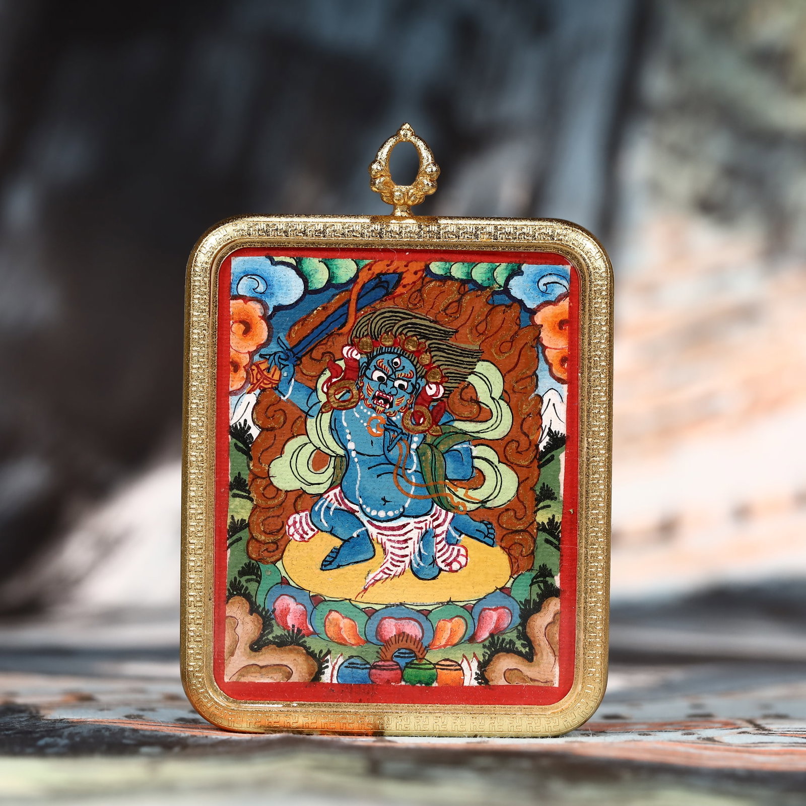 An Exquisite Painted Color Statue of Mammon Tangka: An Exquisite Painted Color Statue of Mammon Tangka,Size:2inx2.8in 彩绘财神像唐卡