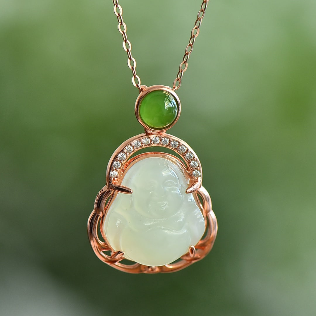 An Exquisite Sterling Silver-Gold Plated Inlaid White Jade Pendant: An Exquisite Sterling Silver-Gold Plated Inlaid White Jade Pendant, 纯银镀金镶白玉吊坠