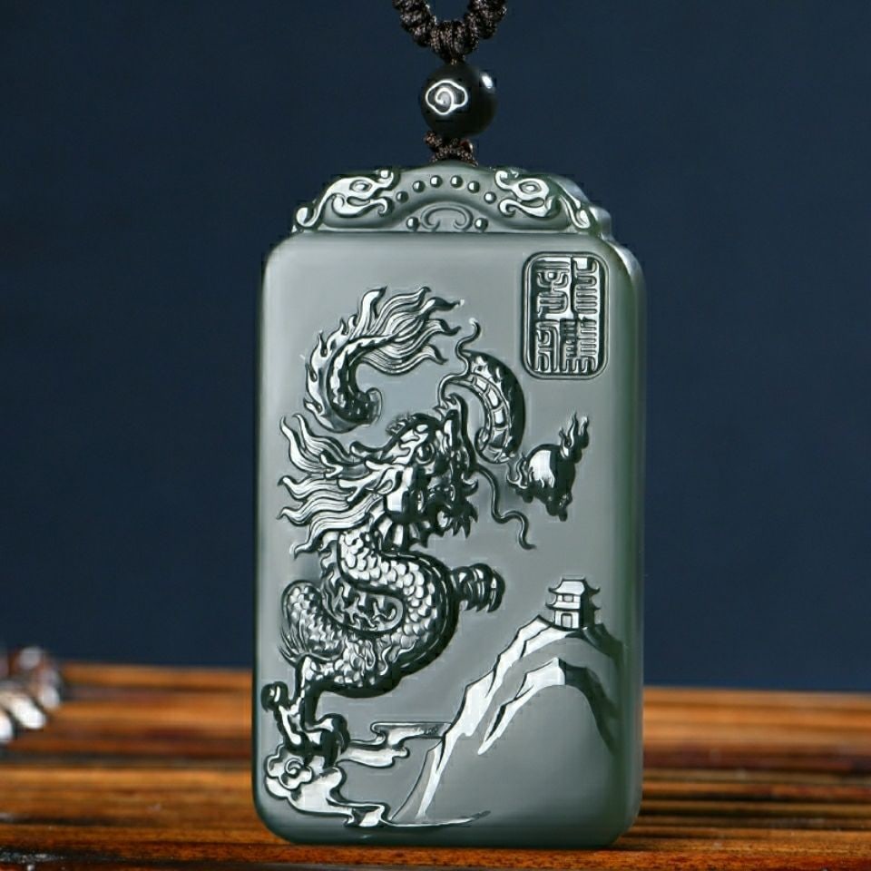 An Exquisite Cyan jade Dragon Pattern Pendant: An Exquisite Cyan jade Dragon Pattern Pendant 青玉龙纹挂件