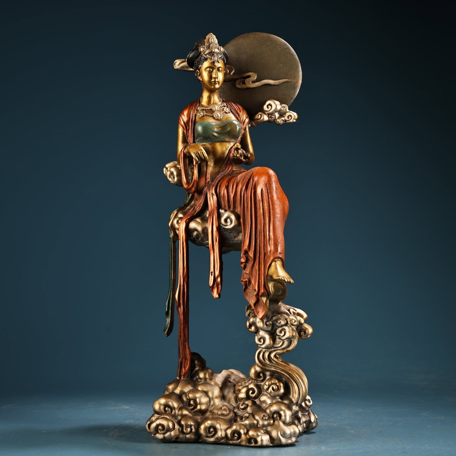 An Exquisite Bronze Painted Gold Figure Ornament: An Exquisite Bronze Painted Gold Figure Ornament,Qing Dynasty,China,Size:15.7inx5.5in,Weight:2600g 铜描金人物摆件,中国清代