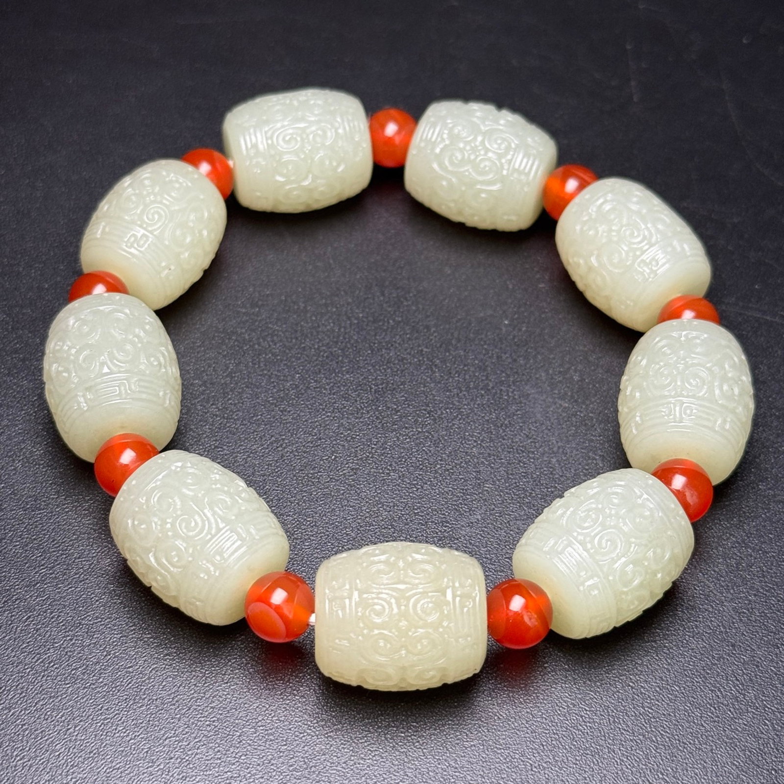 An Exquisite White Jade Auspicious Cloud Pattern Bracelet - 5