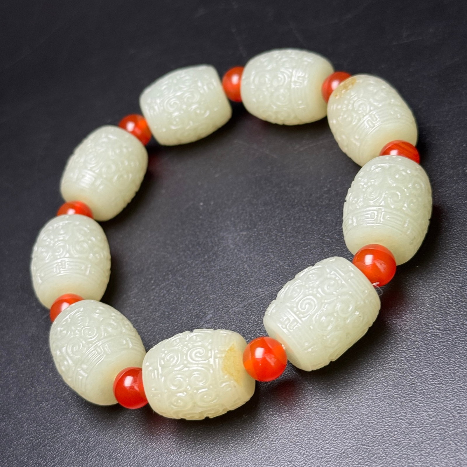 An Exquisite White Jade Auspicious Cloud Pattern Bracelet - 6