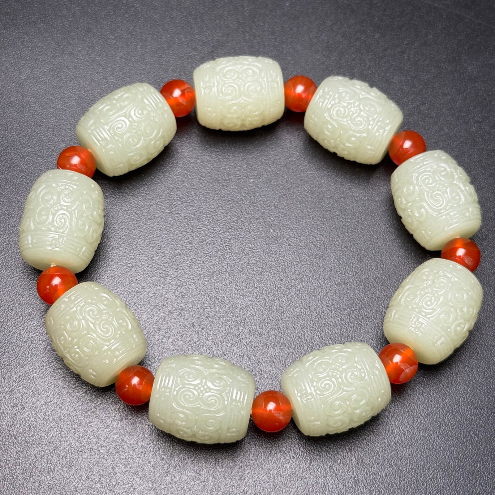 An Exquisite White Jade Auspicious Cloud Pattern Bracelet - 7