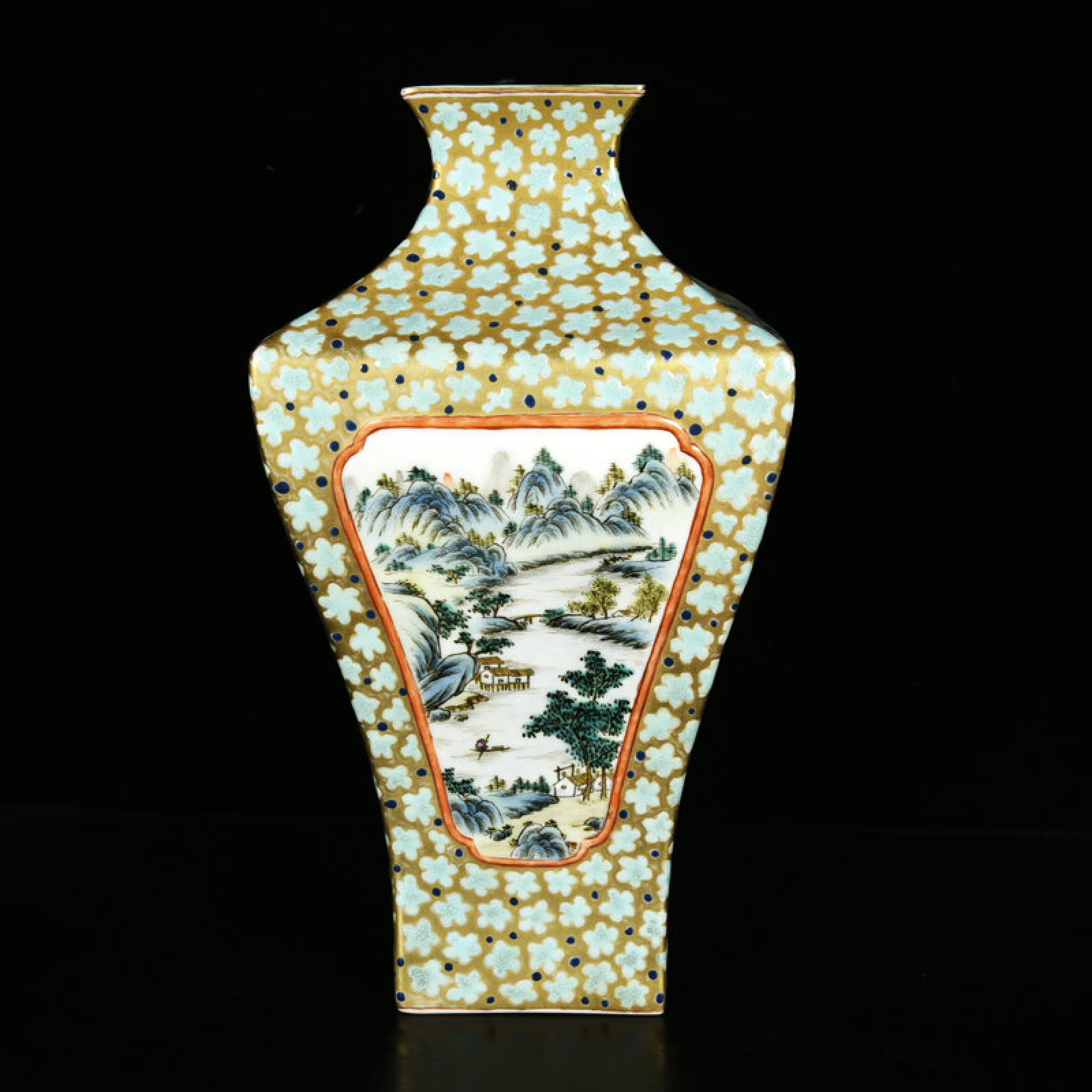 An Exquisite Enamel Landscape Pattern Vase: An Exquisite Enamel Landscape Pattern Vase,Qing Dynasty,China,Qianlong Six-character Mark,Size:9.4inx5.1in 珐琅彩山水纹瓶,中国清代,
