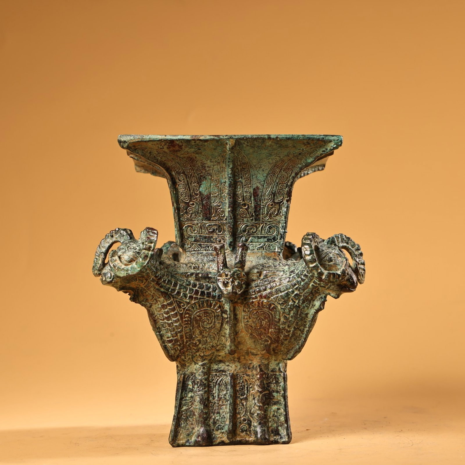 An Archaic Bronze Sheep Pattern Vase: An Archaic Bronze Sheep Pattern Vase,Ancient Time,China,Size: 5.5inx5.1in,Weight:920g 青铜羊纹瓶,中国远古时期