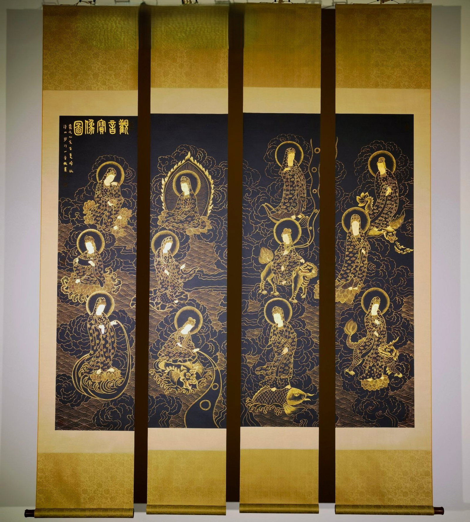 A Set of Chinese Vertical Scroll Ink Statue of Avalokitesvara on Paper (1 of 9)