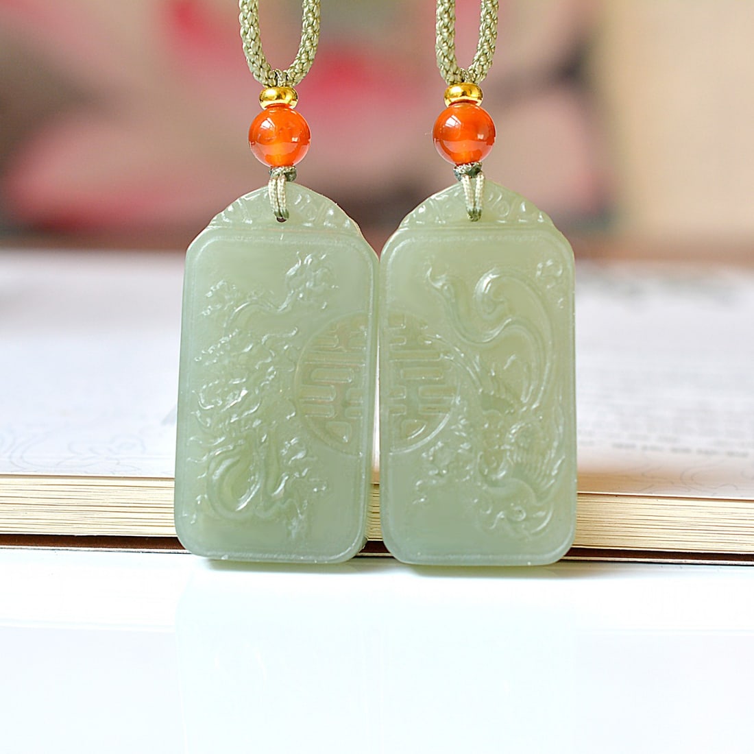 A Pair of Exquisite White Jade Dragon Phoenix Pendants: A Pair of Exquisite White Jade Dragon Phoenix Pendants,Size:20mmx38mm 一对白玉龙凤挂件
