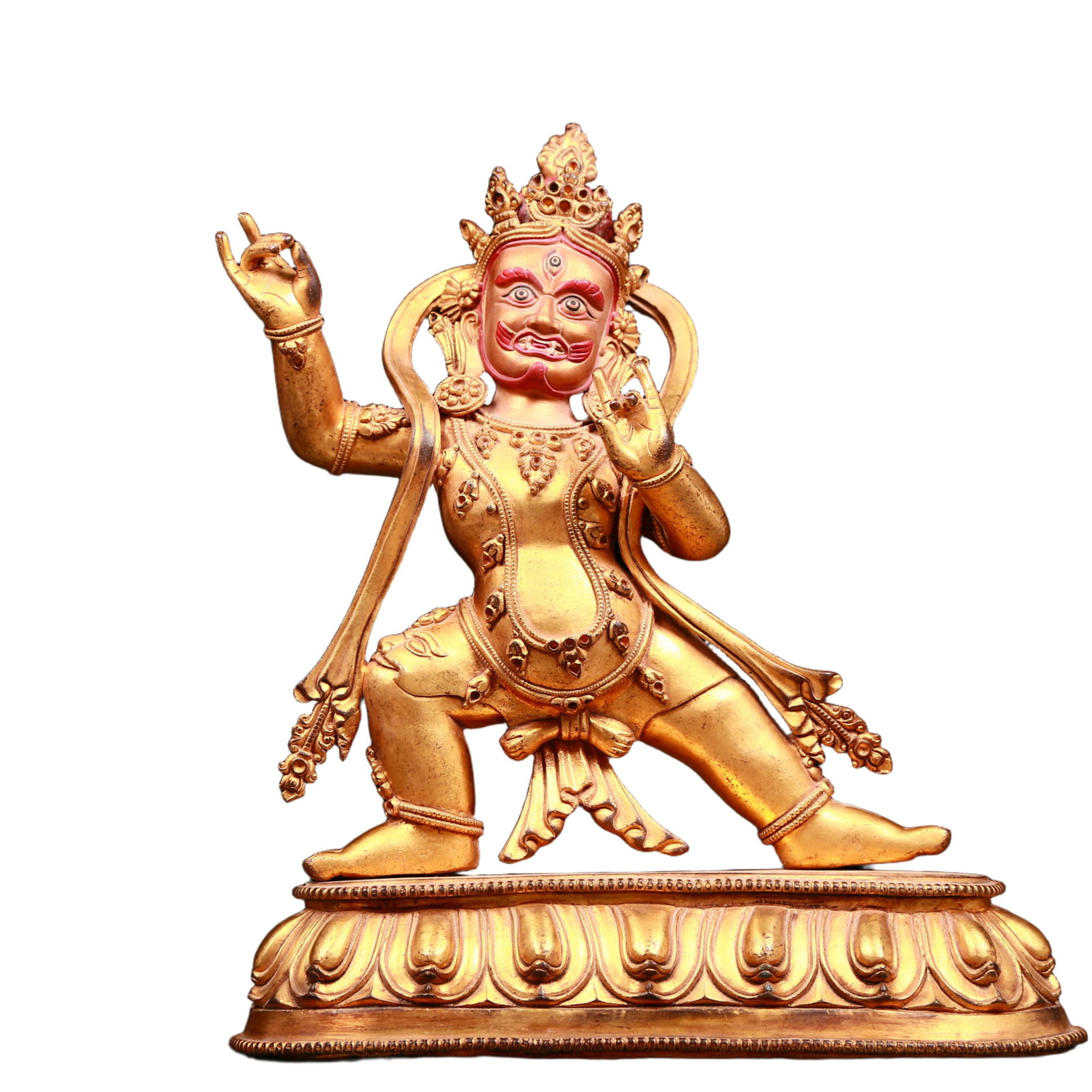An exquisite gilt bronze Vajra statue: An exquisite gilt-bronze Vajra statue ,Qing Dynasty, China. The Vajra's body is majestic and majestic, symbolizing strong will and invincible power. At the same time, his face is solemn, and his