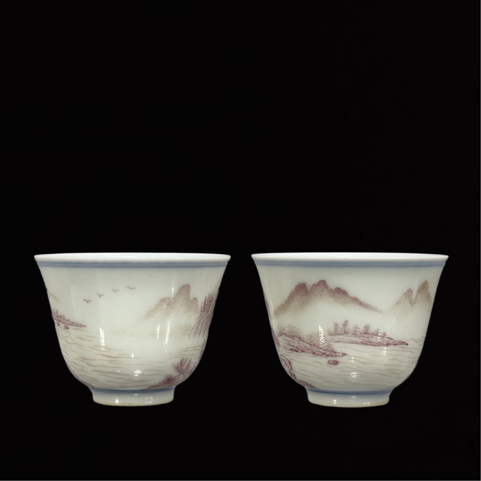 A Set of Fine Ruby Red Glazed Landscape Pattern Cups - 3
