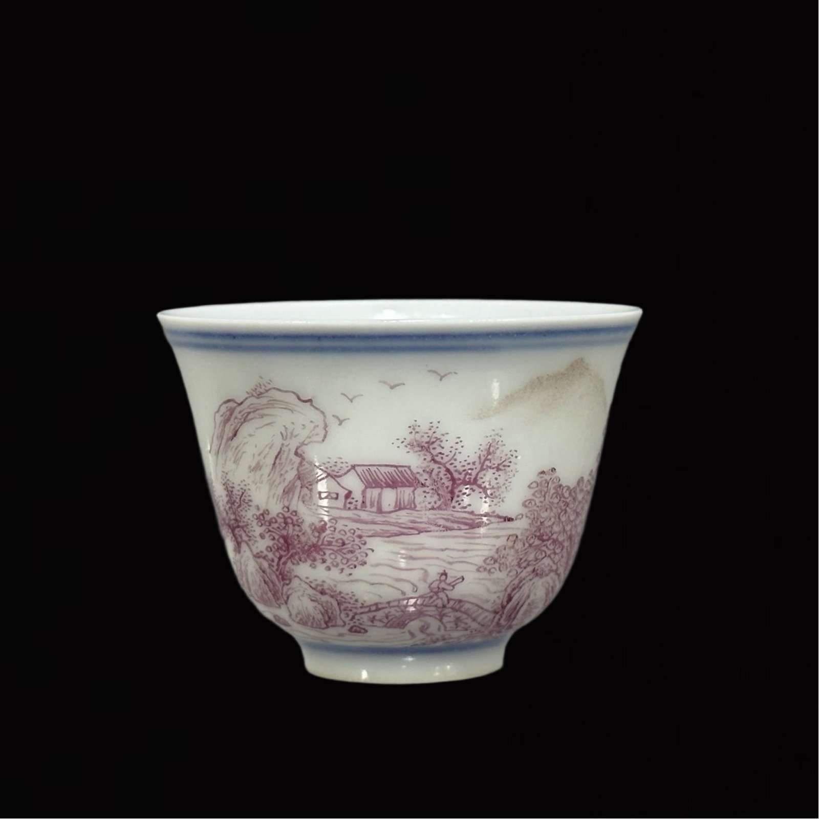 A Set of Fine Ruby Red Glazed Landscape Pattern Cups - 4
