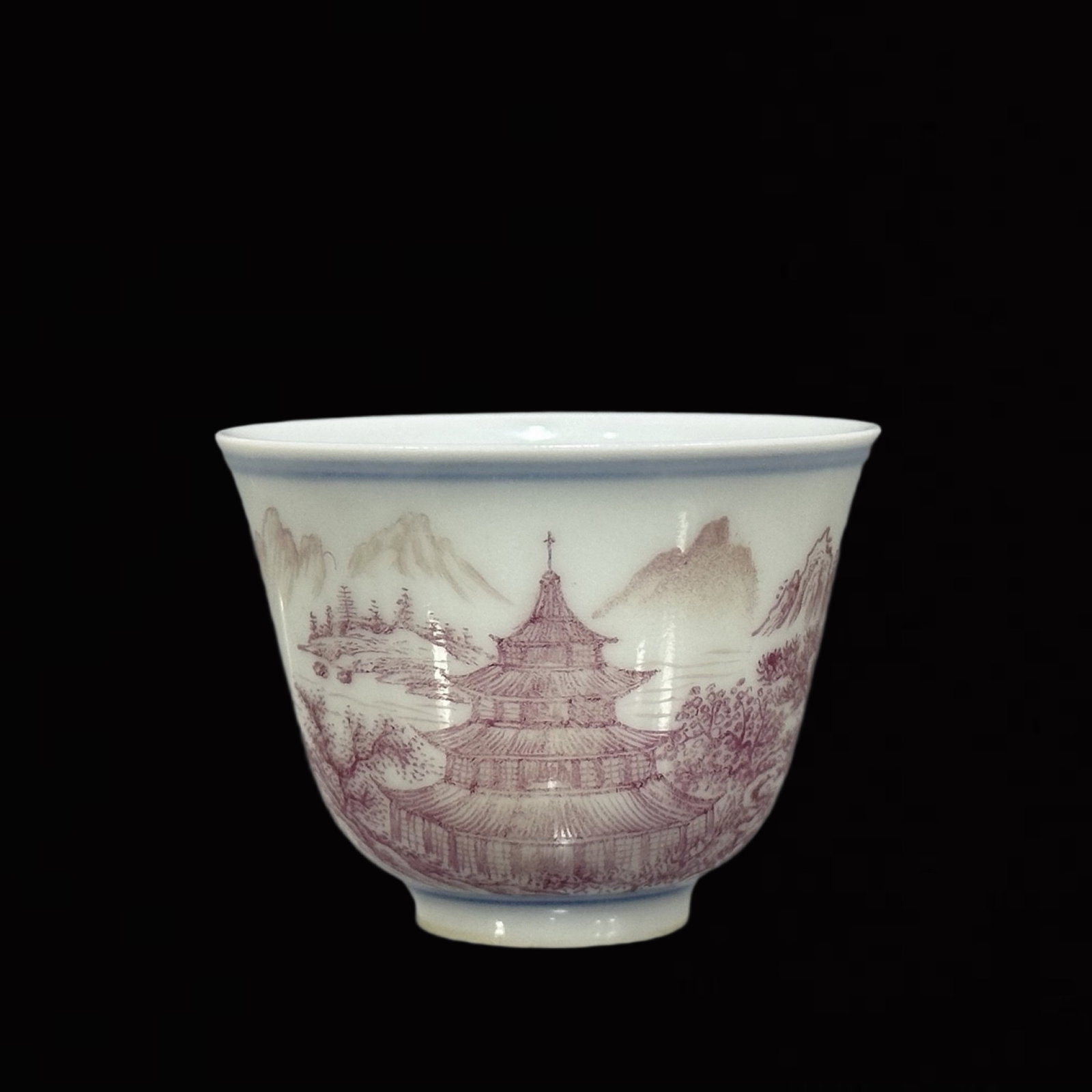 A Set of Fine Ruby Red Glazed Landscape Pattern Cups - 5