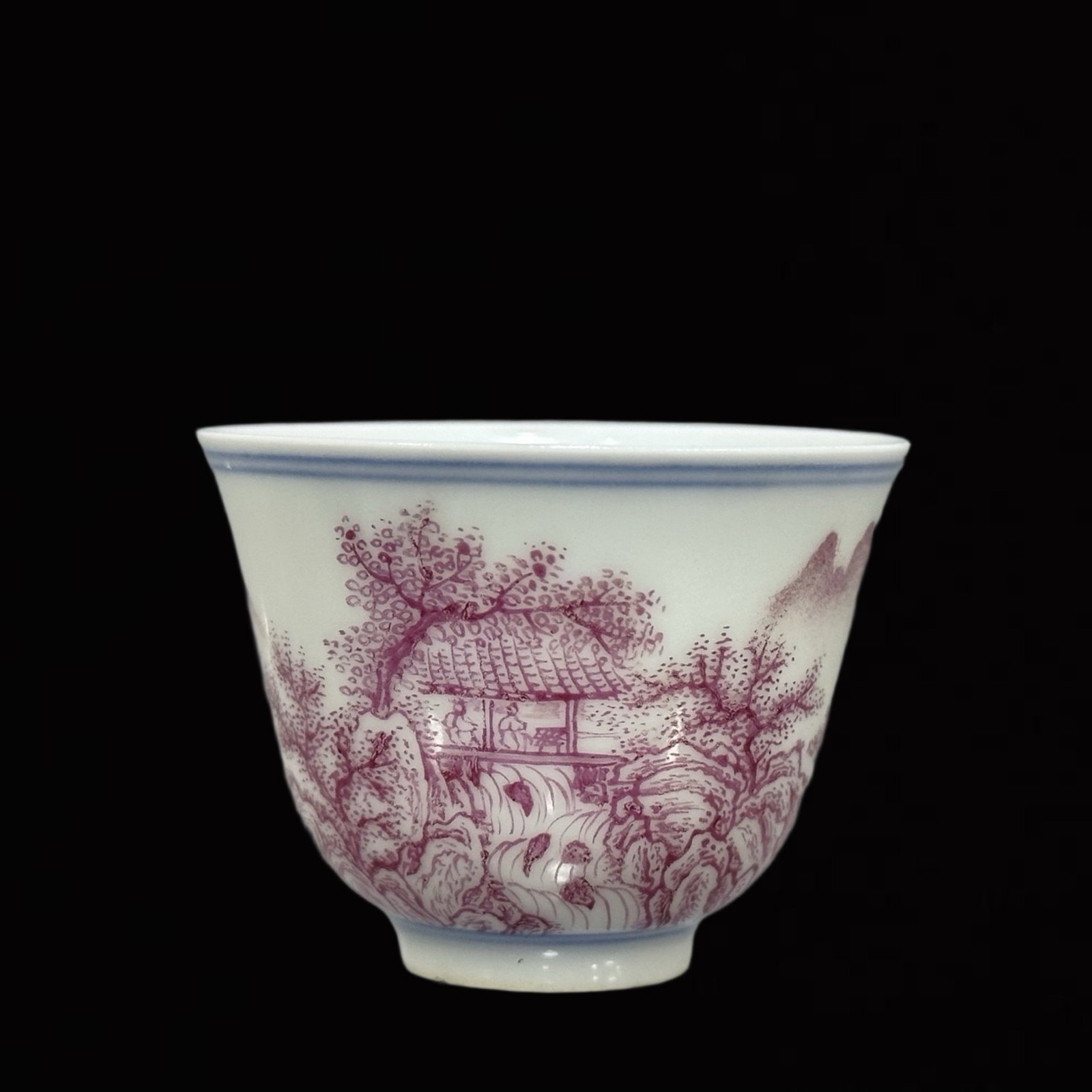 A Set of Fine Ruby Red Glazed Landscape Pattern Cups - 7