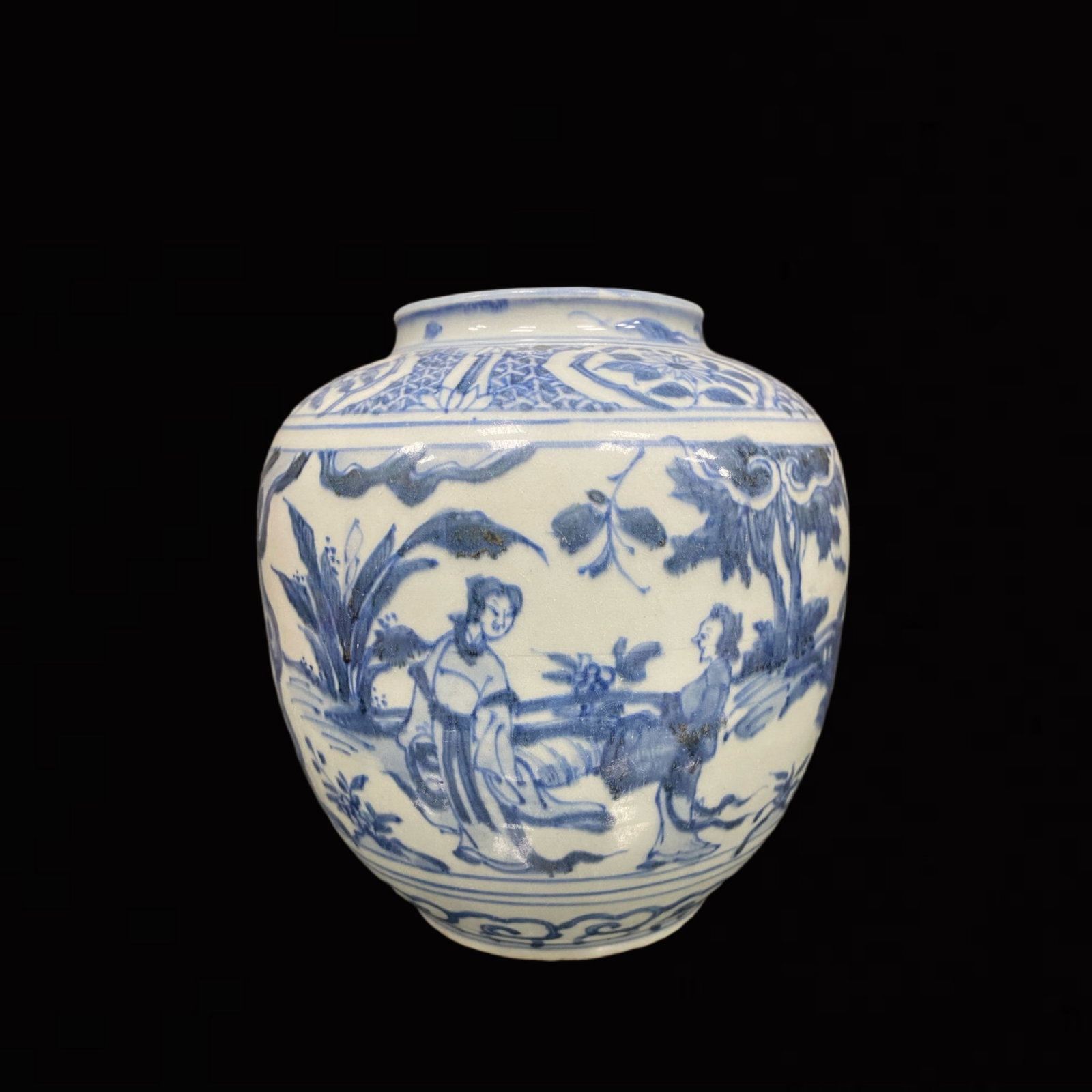 An Exquisite Blue and White Figure and Story Pattern Jar: An Exquisite Blue and White Figure and Story Pattern Jar,Qing Dynasty,China,Size:6.2inx3in 青花人物故事纹罐,中国清代