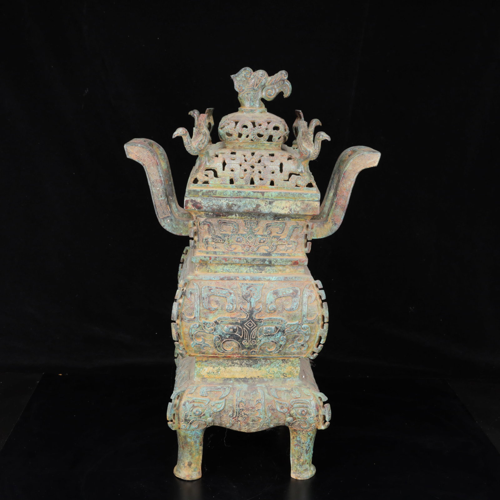 An Archaic Bronze Beast-Face Pattern Double-Ears Censer (1 of 17)