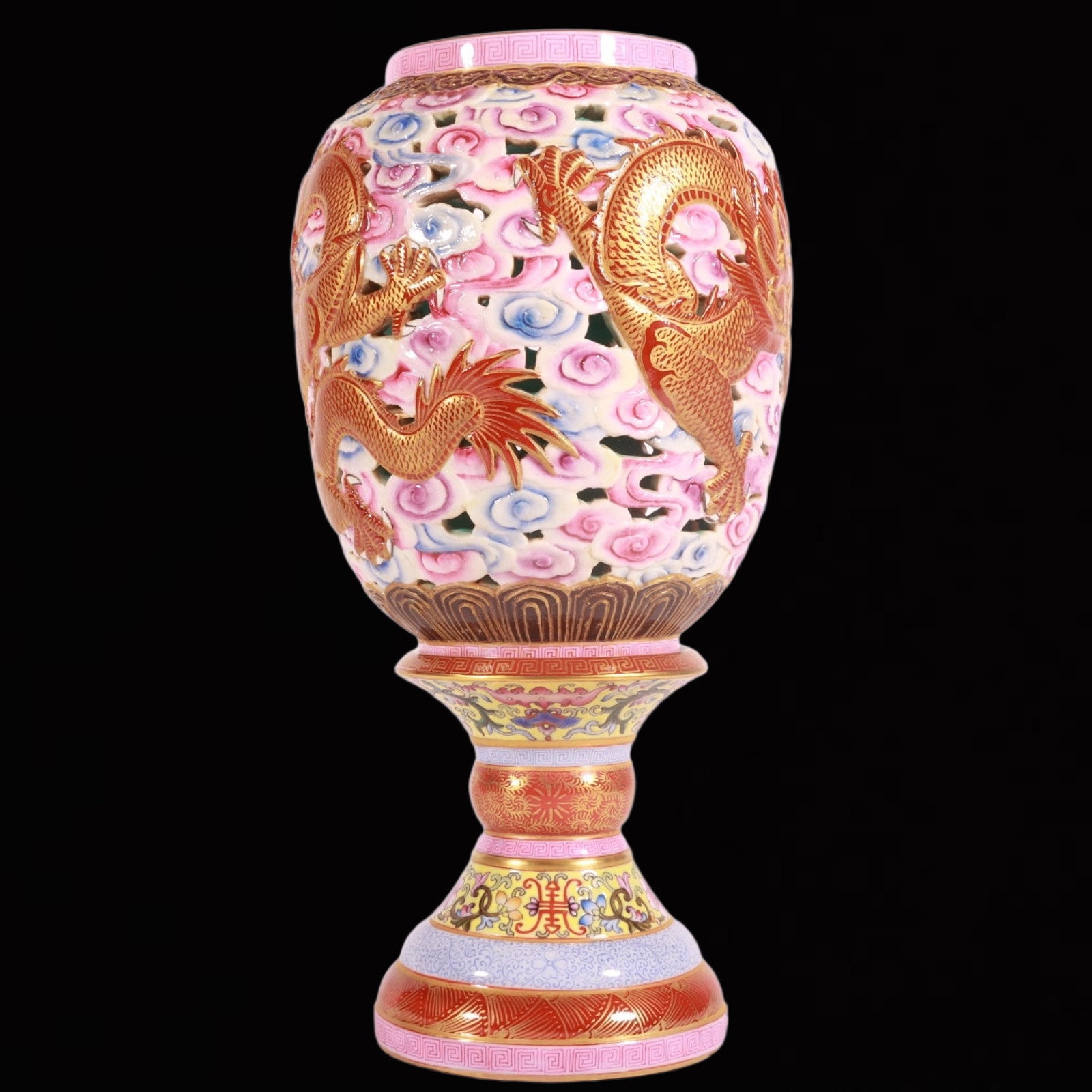 An Exquisite Enamel Auspicious Cloud and Dragon Pattern Candlestick - 4