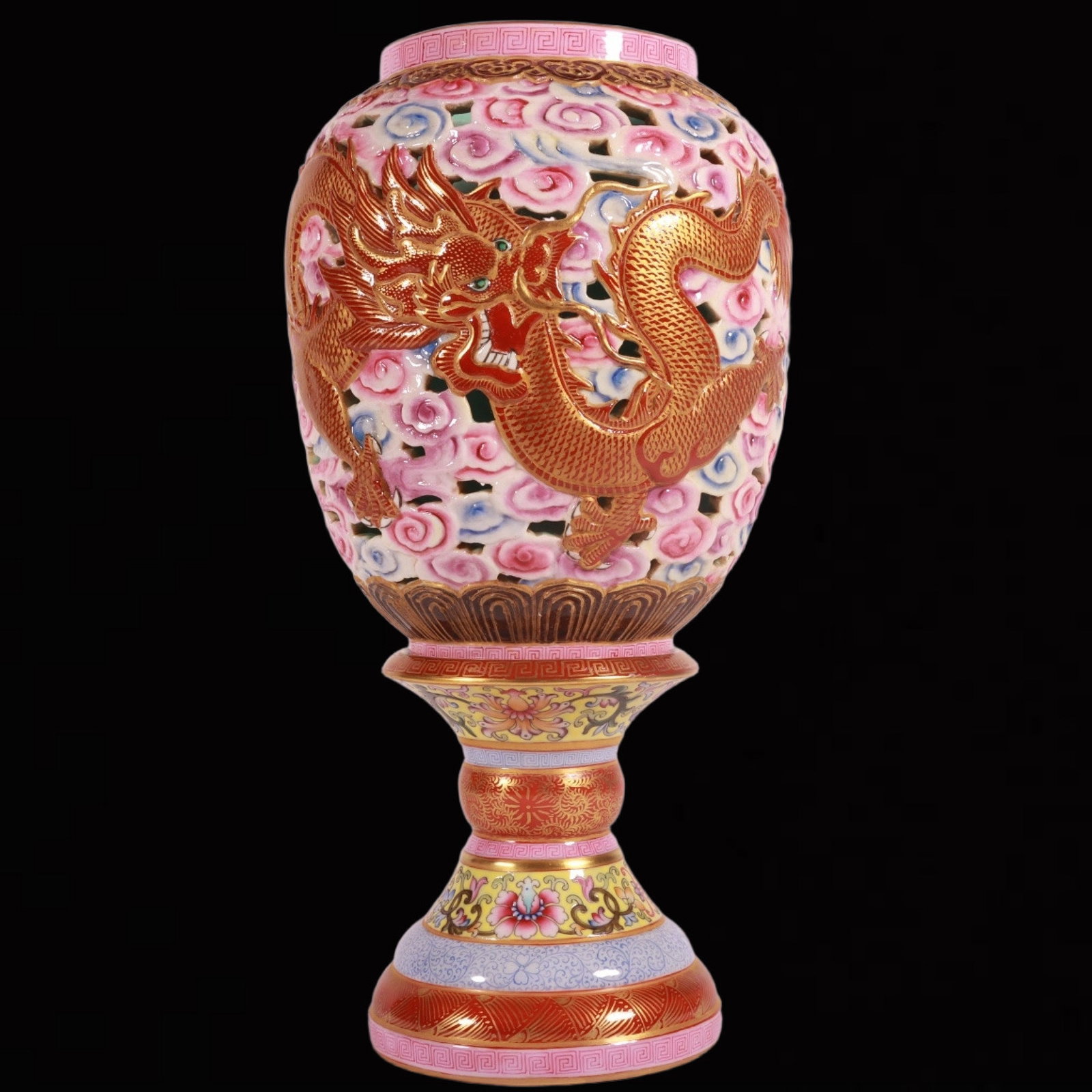 An Exquisite Enamel Auspicious Cloud and Dragon Pattern Candlestick - 5