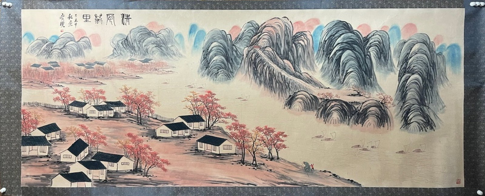 A Chinese Ink Painting of Landscape on Paper: A Chinese Ink Painting of Landscape on Paper,Qi Baishi,Size:141.7inx57.1in 一幅中国水墨山水画,齐白石