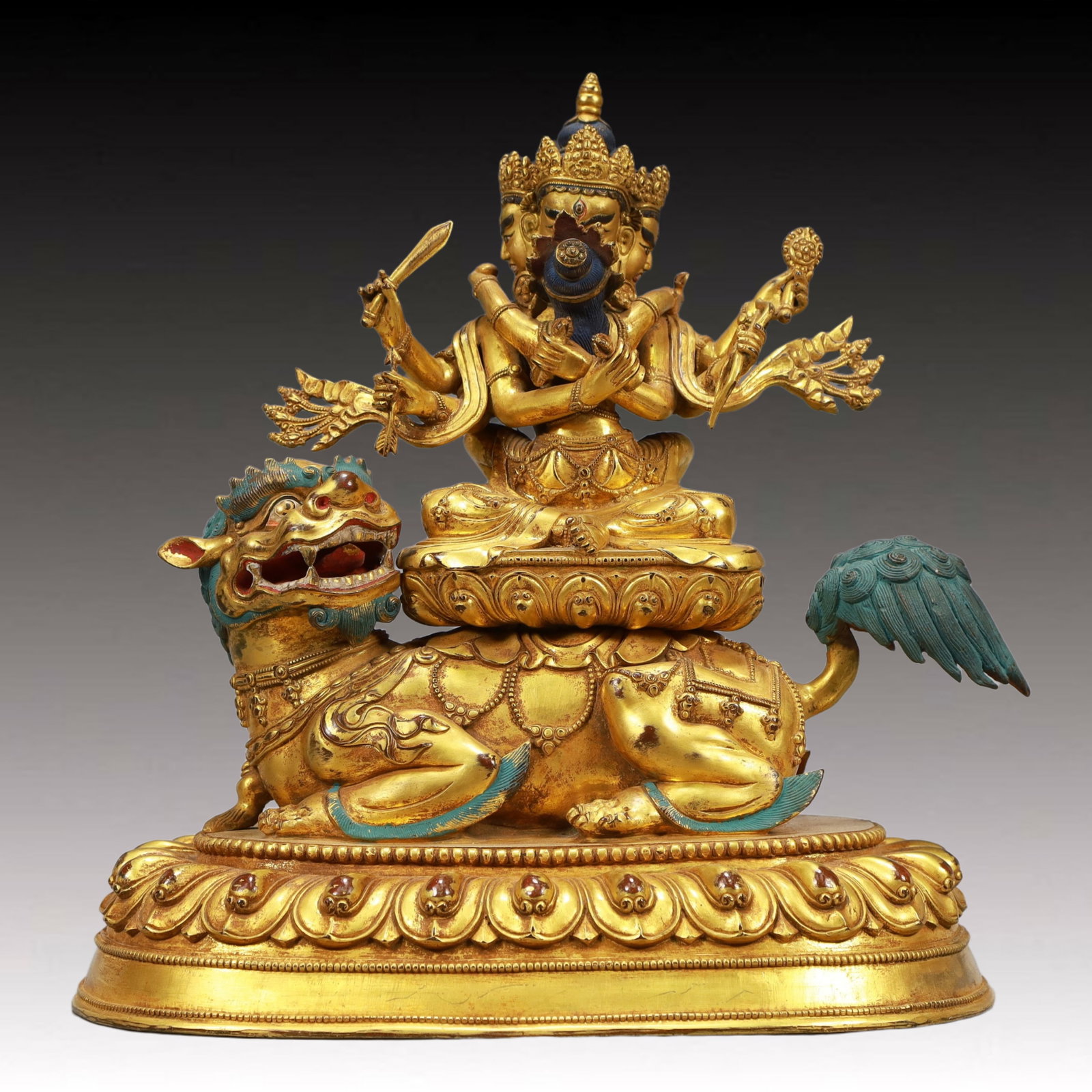 A Solemn Gilt Bronze Statue of Manjusri: A Solemn Gilt Bronze Statue of Manjusri,Ming Dynasty, China,Yongle Six-character Mark,Size:11inx6.7inx12.6in,Weight:8350g 铜鎏金文殊菩萨像,中Þ