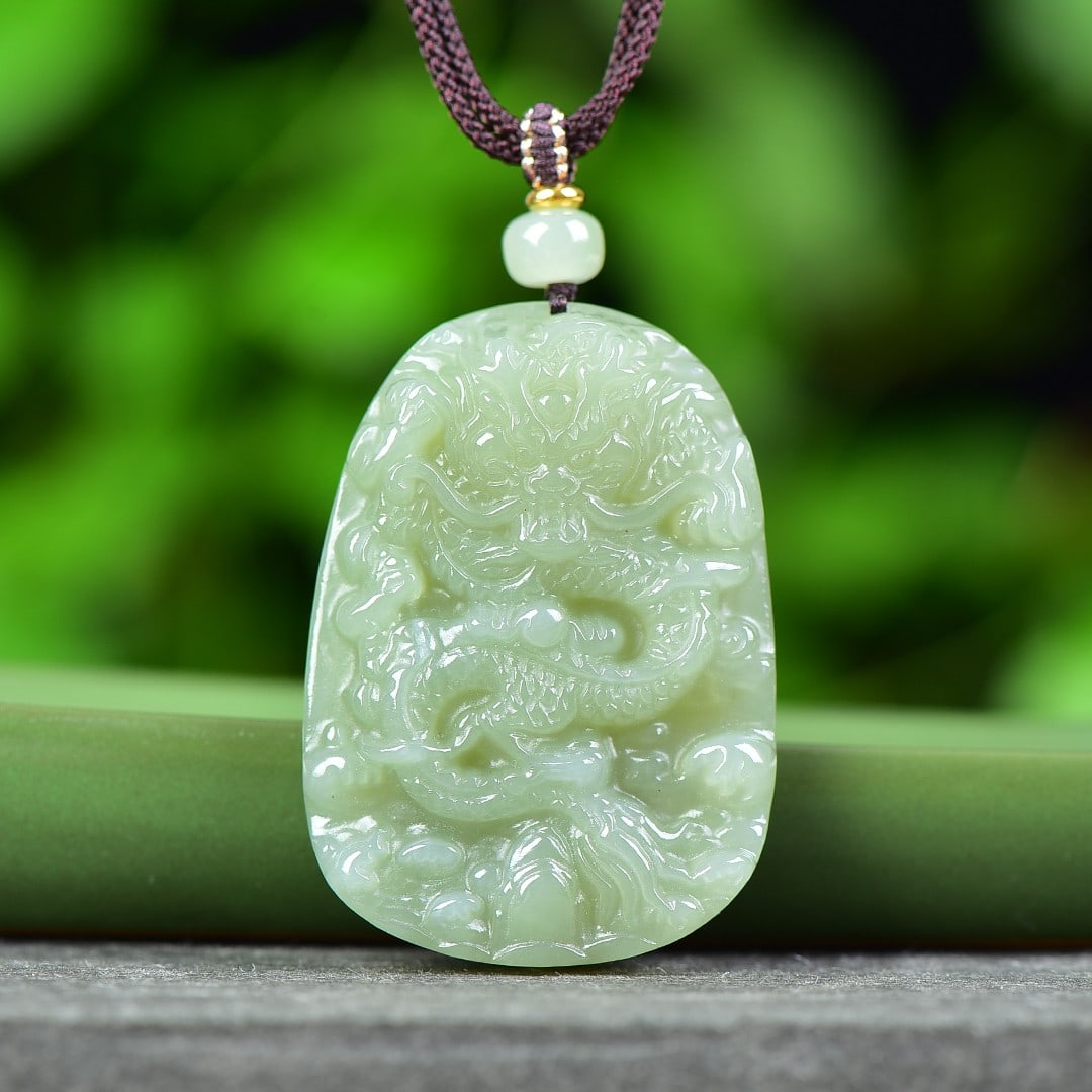 An Exquisite Greenish Jade Dragon Pattern Pendant (1 of 4)