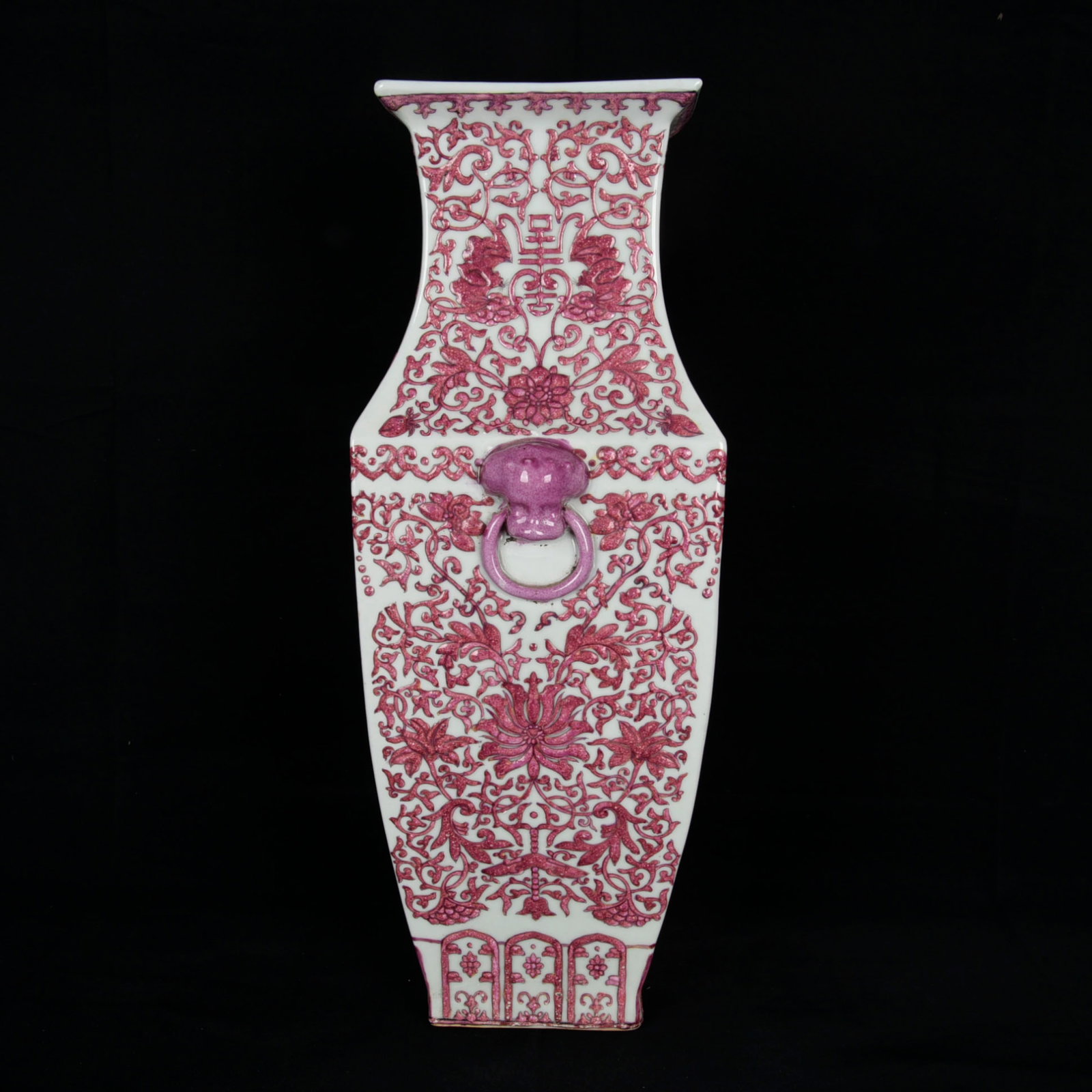 A Huge Ruby Red-Glazed Lotus Pattern Beast-Ears Vase - 3