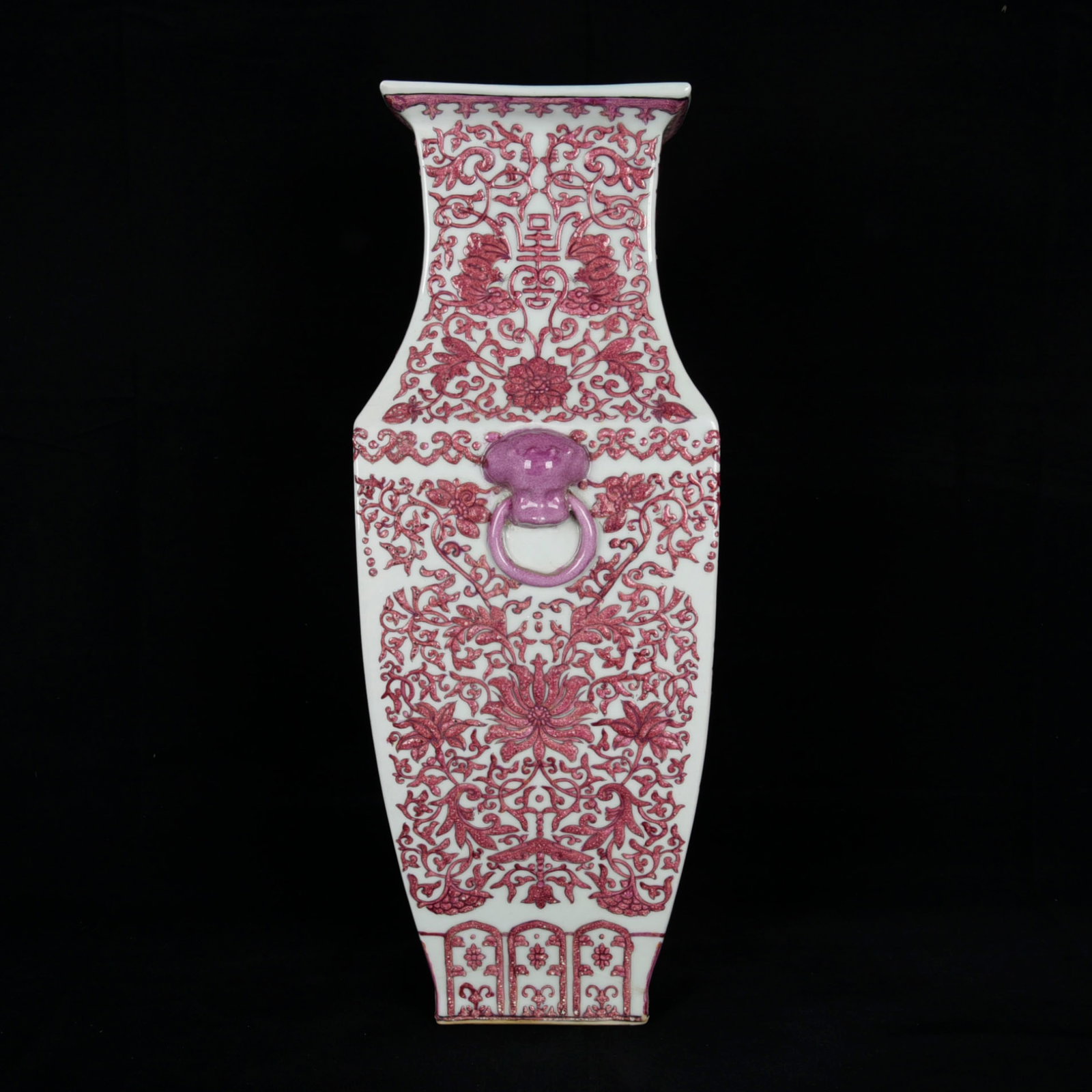 A Huge Ruby Red-Glazed Lotus Pattern Beast-Ears Vase - 7