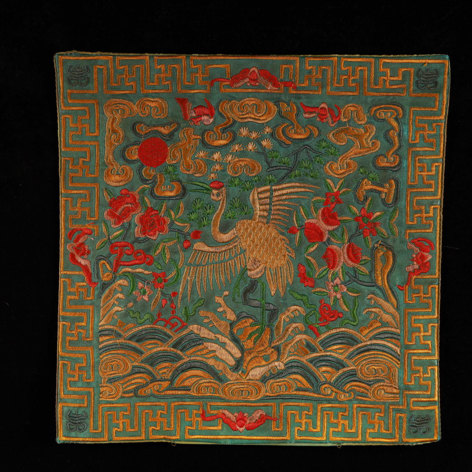 An Exquisite Embroidery Crane Pattern Civil Official Rank Badges: An Exquisite Embroidery Crane Pattern Civil Official Rank Badges,Qing Dynasty, China,Size:10.2inx10.2in 刺绣仙鹤官补,中国清代