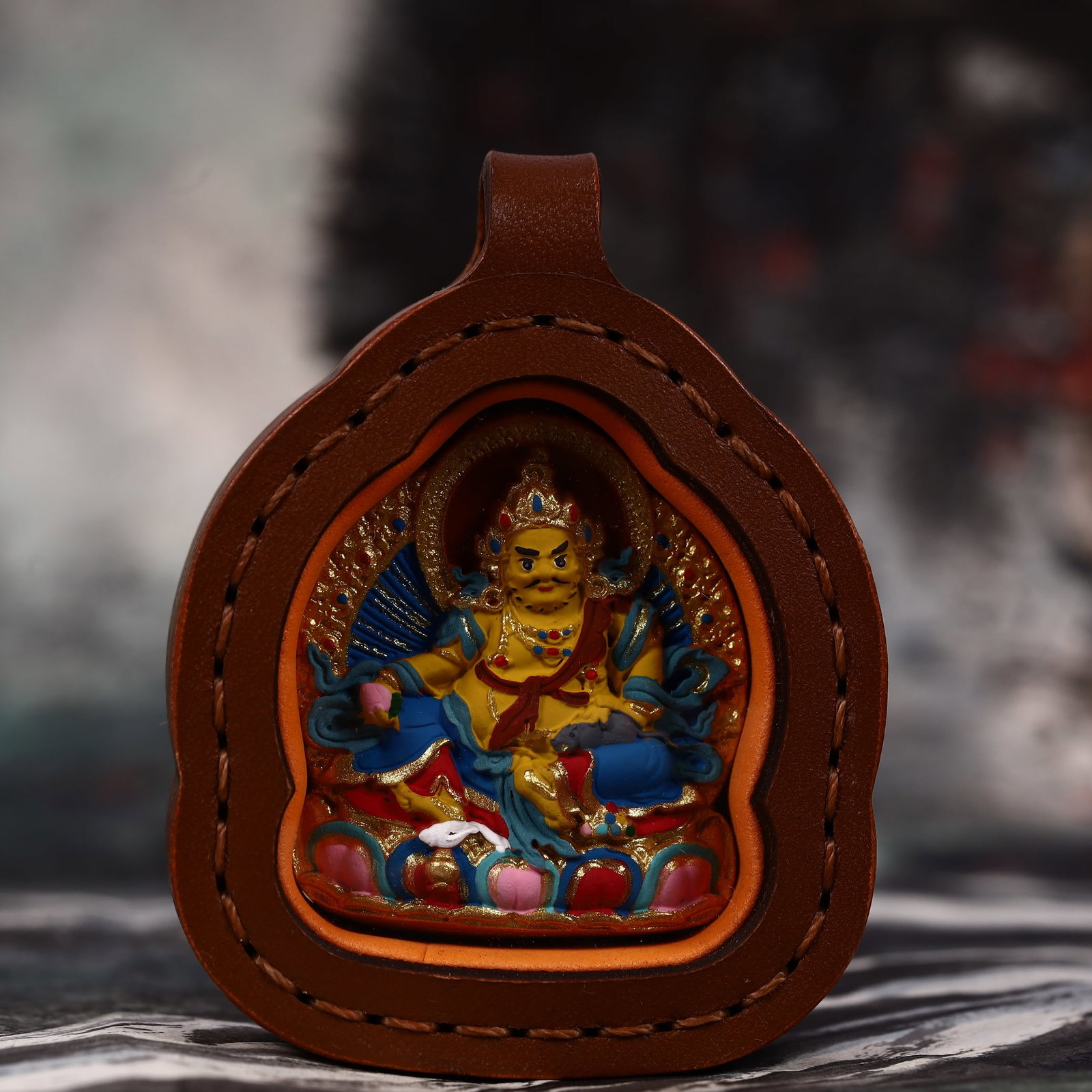 An Exquisite Painted Color Statue of Mammon Tangka: An Exquisite Painted Color Statue of Mammon Tangka,Size:2inx2.8in 彩绘财神像唐卡