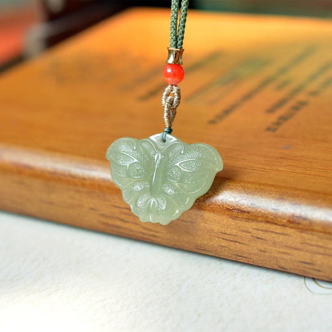 An Exquisite Greenish Jade Butterfly Pendant: An Exquisite Greenish Jade Butterfly Pendant,Size:25mmx34mm 青玉蝴蝶挂件