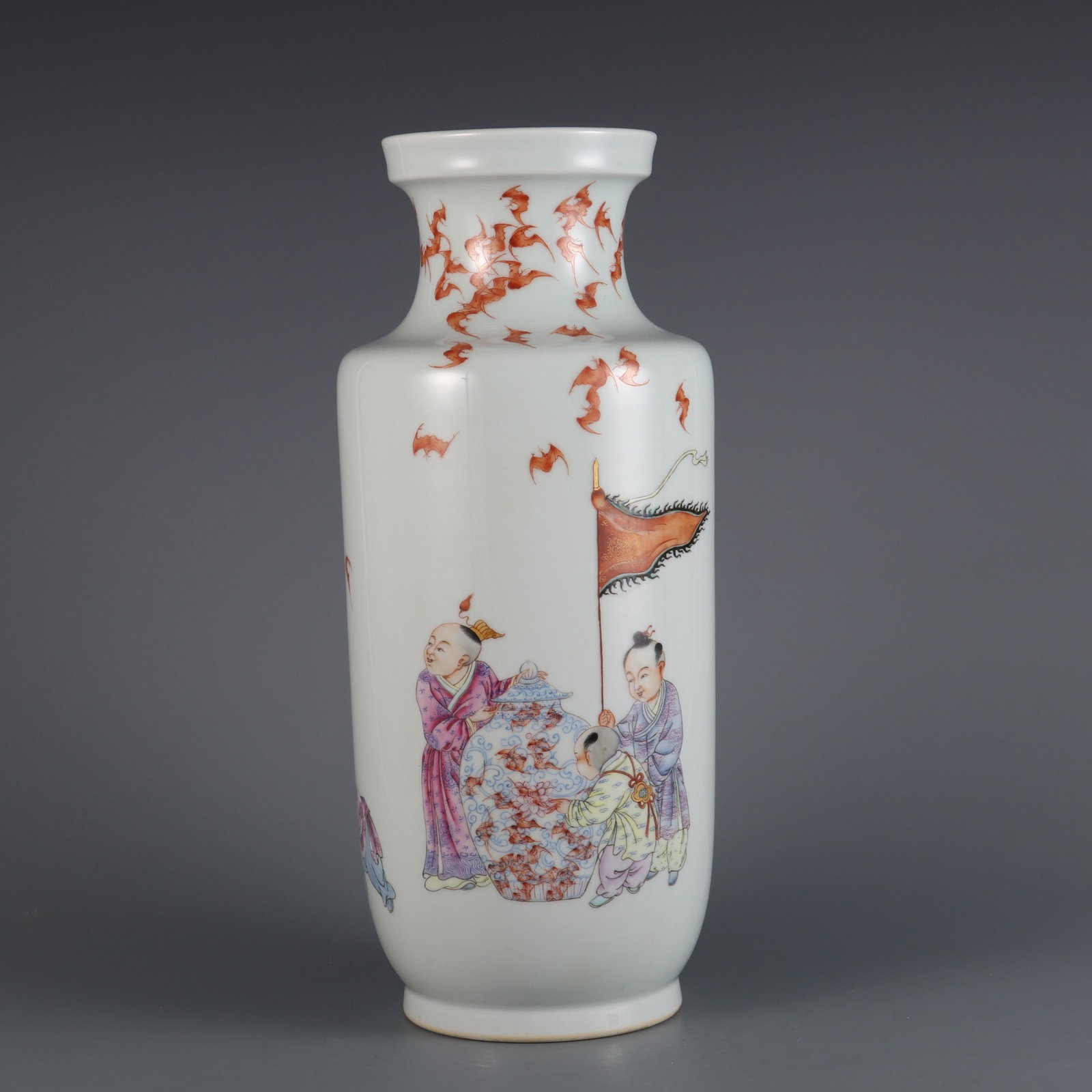 An Exquisite Famille-Rose Character and Story Pattern Vase: An Exquisite Famille-Rose Character and Story Pattern Vase,Qing Dynasty,China,Yongzheng Six-character Mark,Size:13.2inx5.5in
