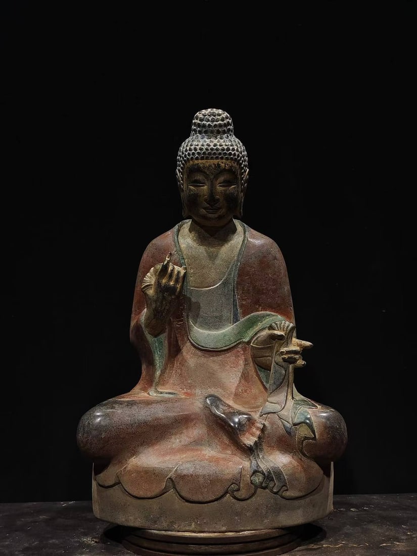 A Rare Limestone Painted Color Buddha Statue Ornament (1 of 9)