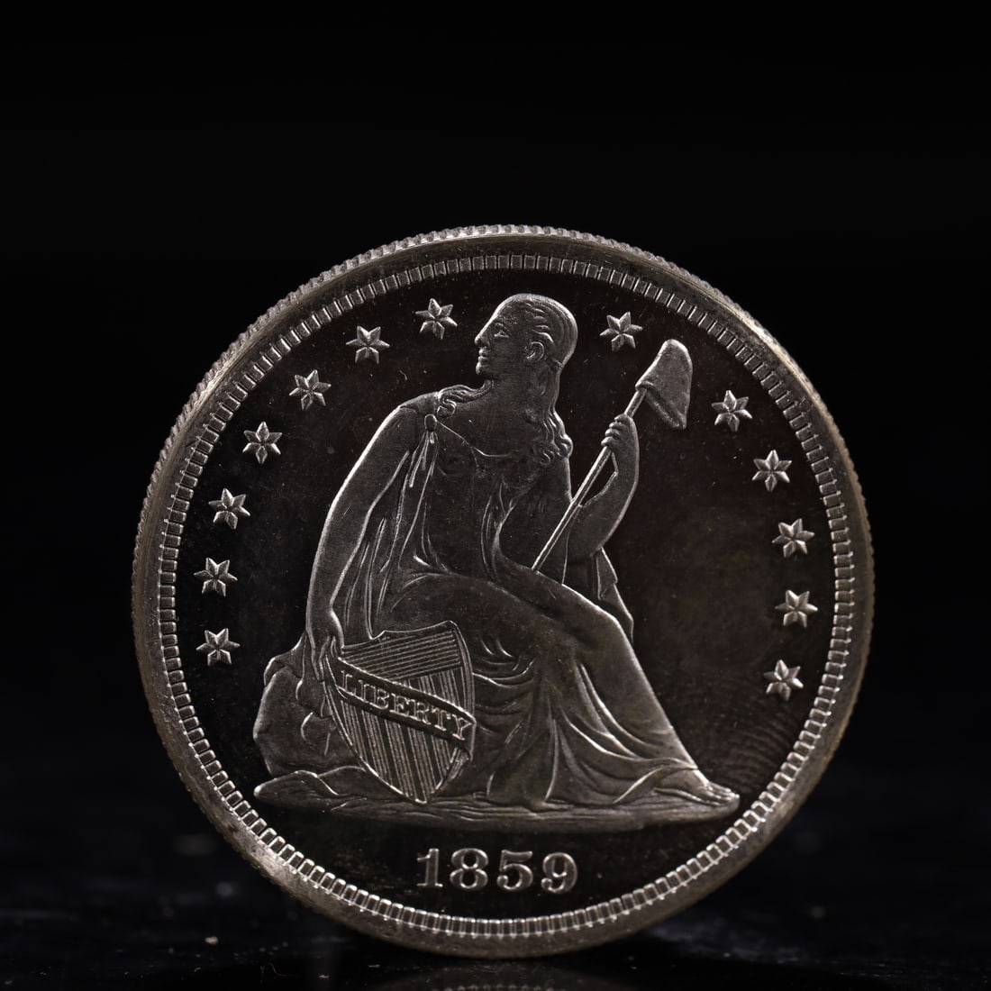USA One Dollar 1859 Coin: American coin. IN GOD WE TRUST / LIBERTY / 1859 / UNITED STATES OF AMERICA / ONE DOL. Weight:26.9g.