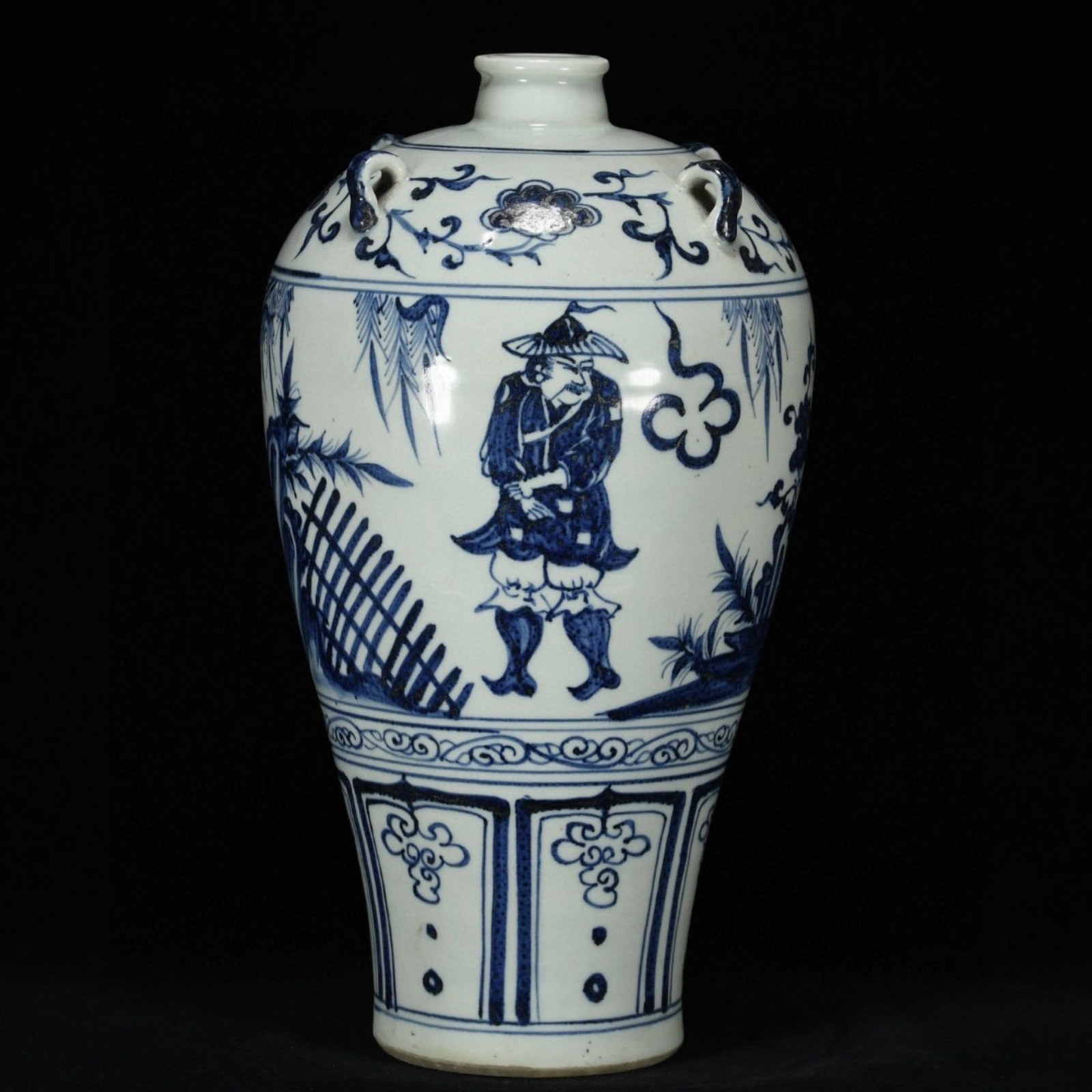 A Rare Blue and White Landscape and Figure Pattern Vase: A Rare Blue and White Landscape and Figure Pattern Vase,Yuan Dynasty,China,Size:13inx7.5in 青花山水人物纹瓶,中国元代