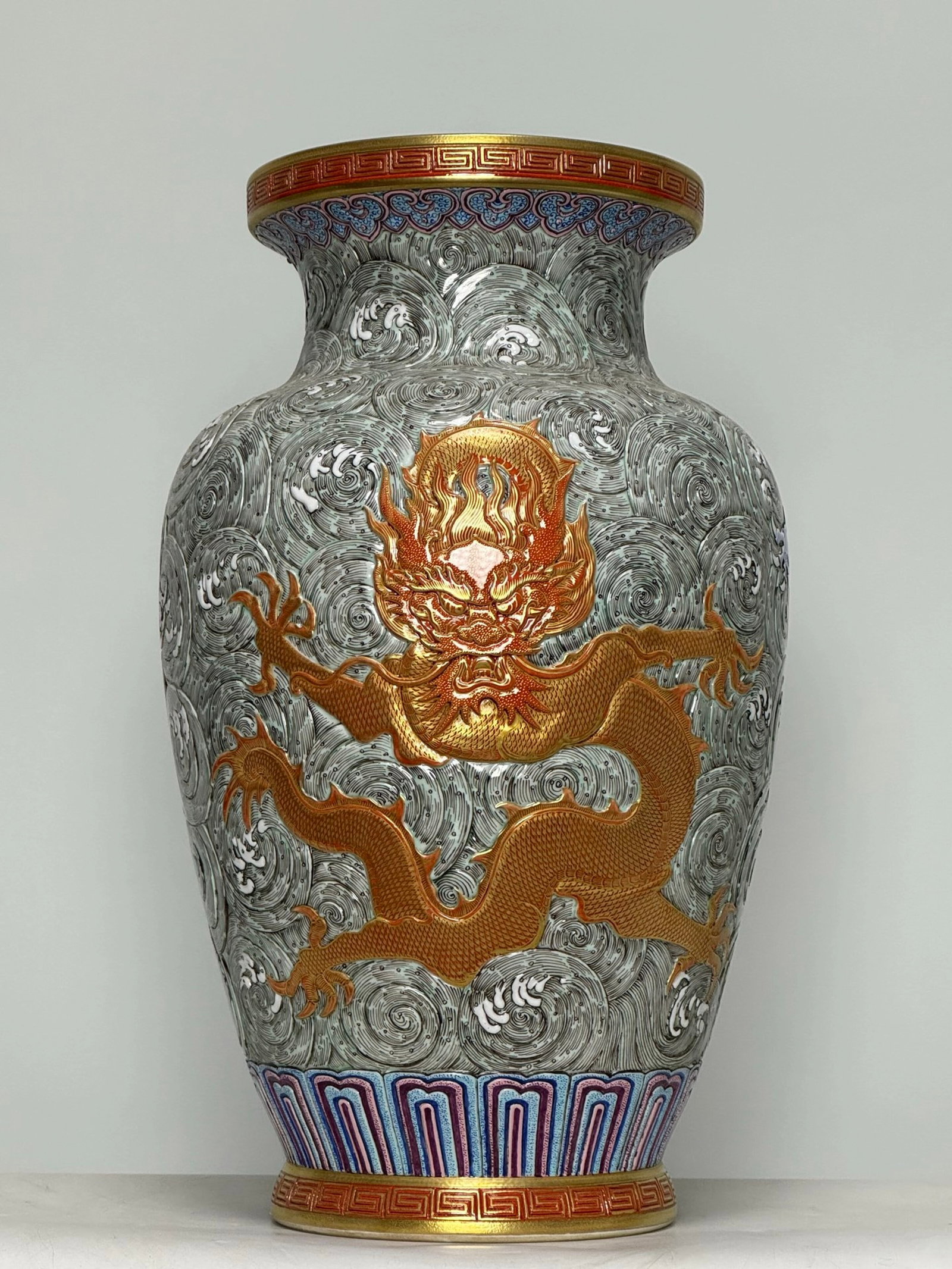 A Huge Enamel Seawater and Dragon Pattern Vase (1 of 9)