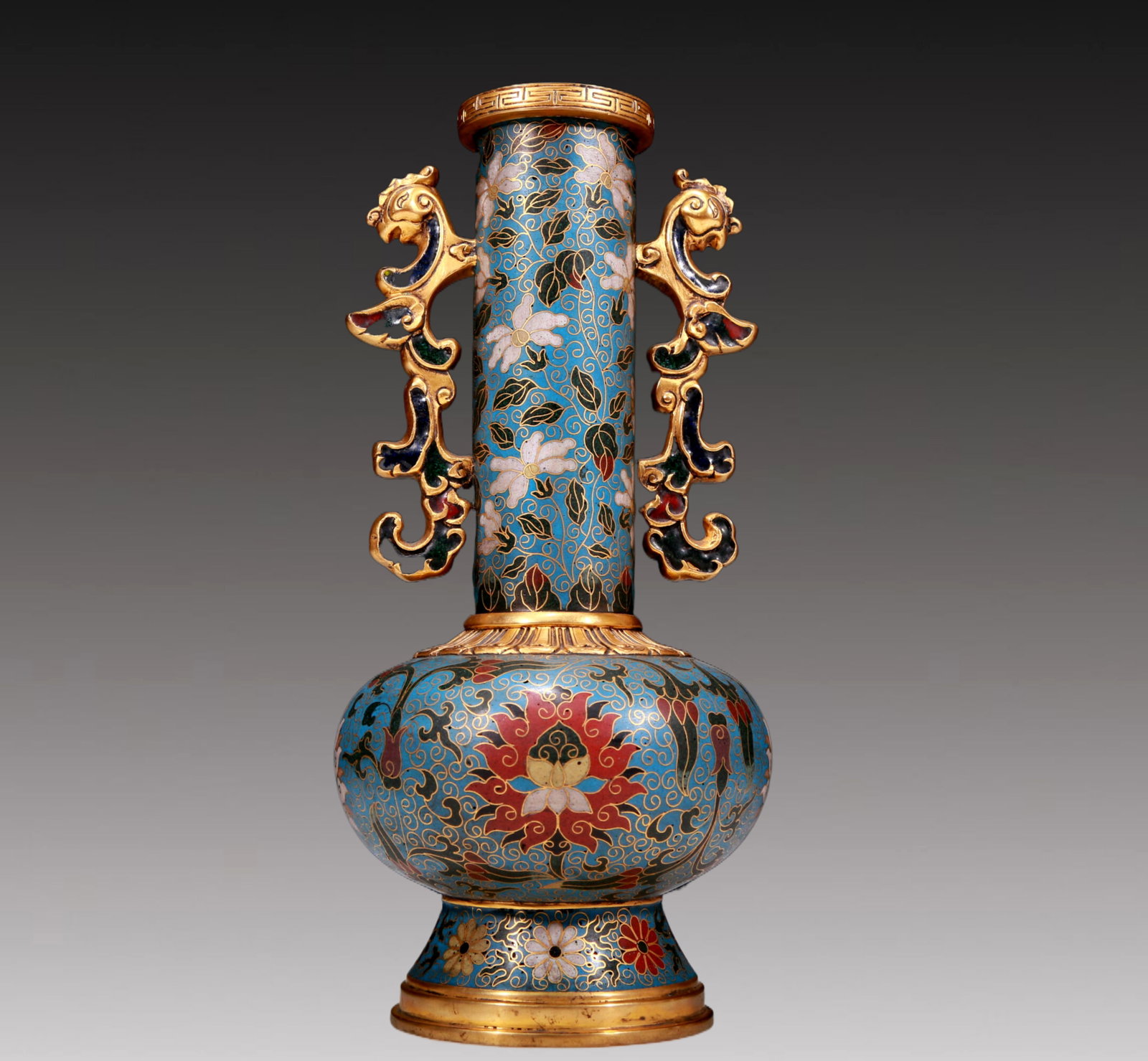 An Elaborate Cloisonne 'Scrolling Lotus' Phoenix-Handled Vase (1 of 11)