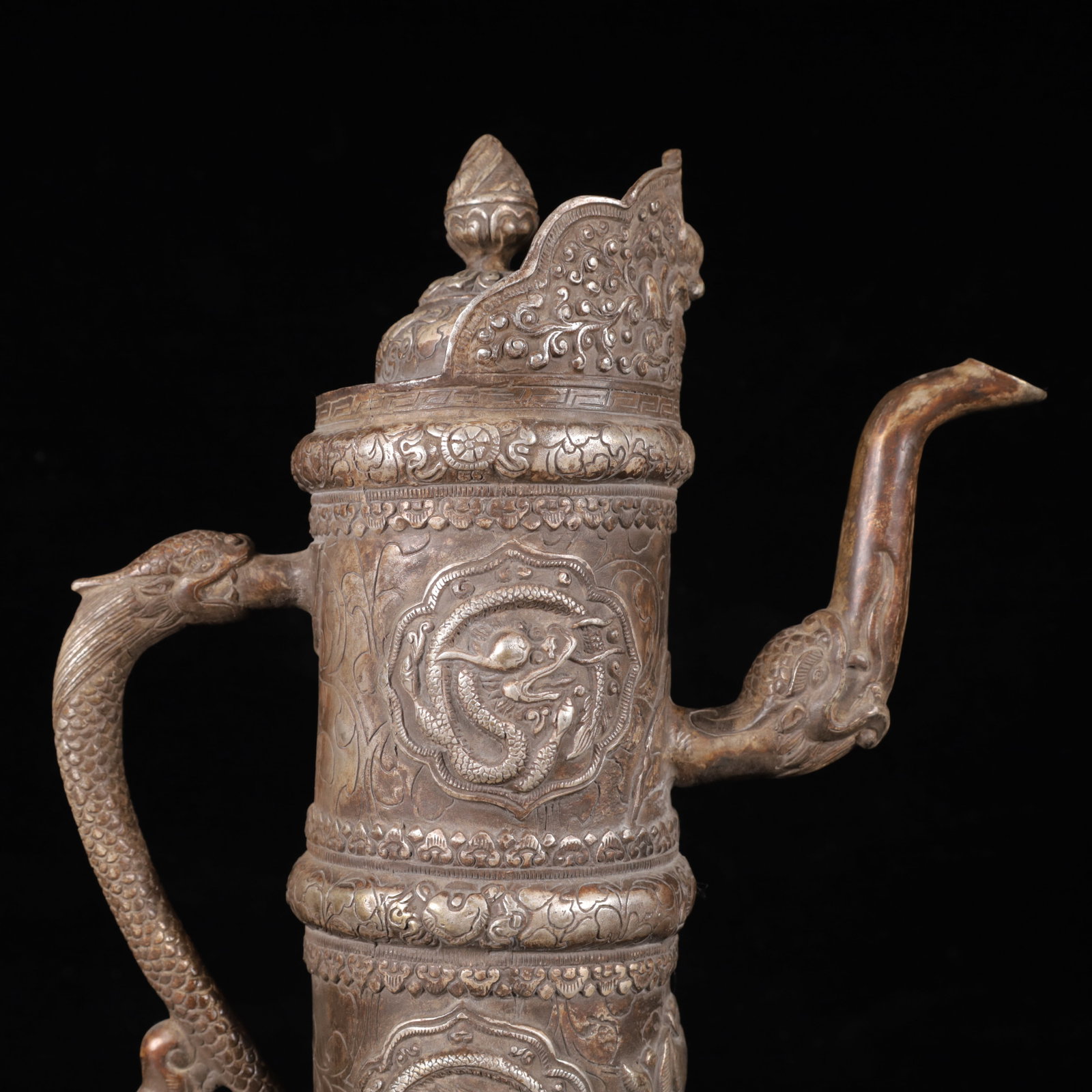 An Exquisite Silver-Plated Bronze Dragon Pattern Ewer - 2