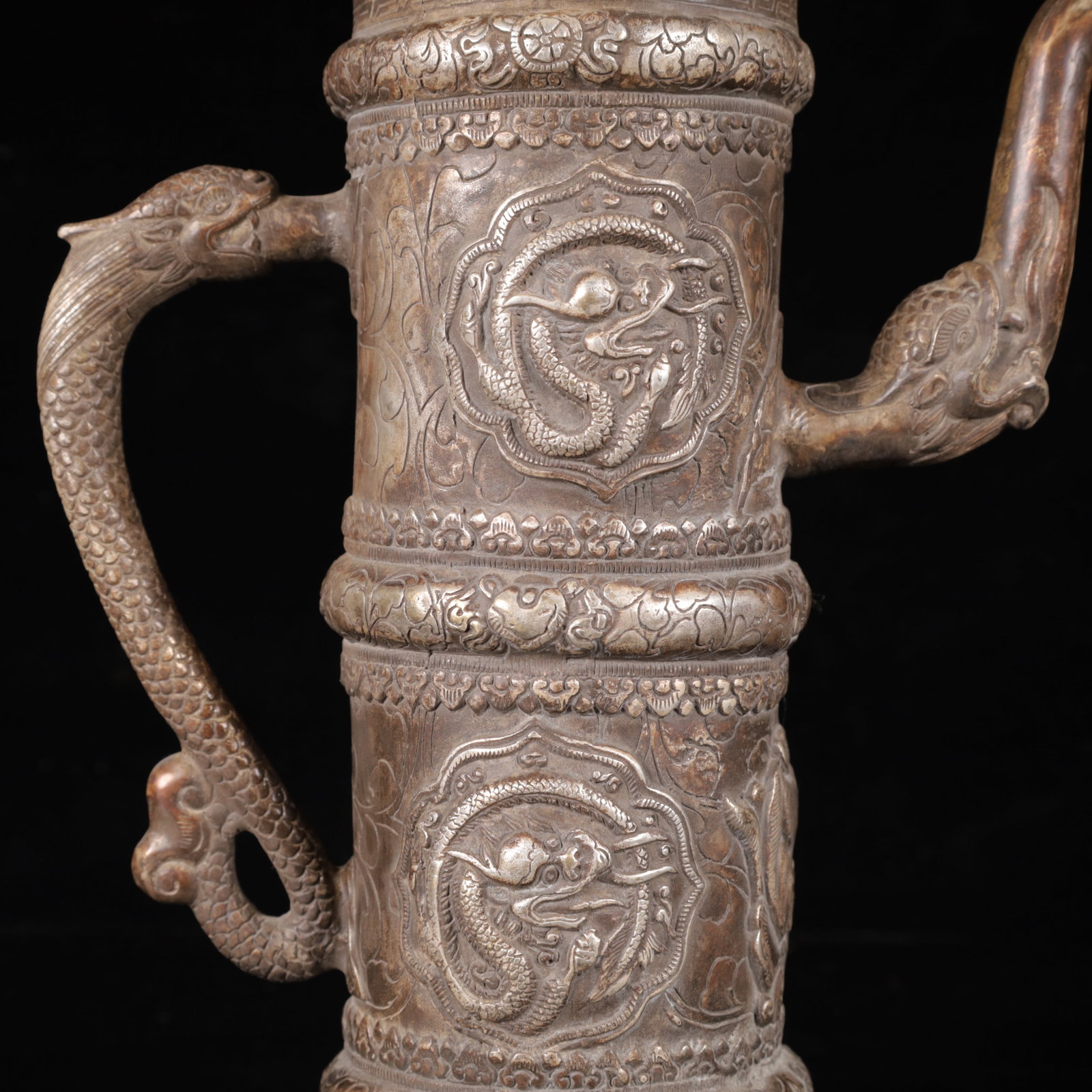 An Exquisite Silver-Plated Bronze Dragon Pattern Ewer - 3