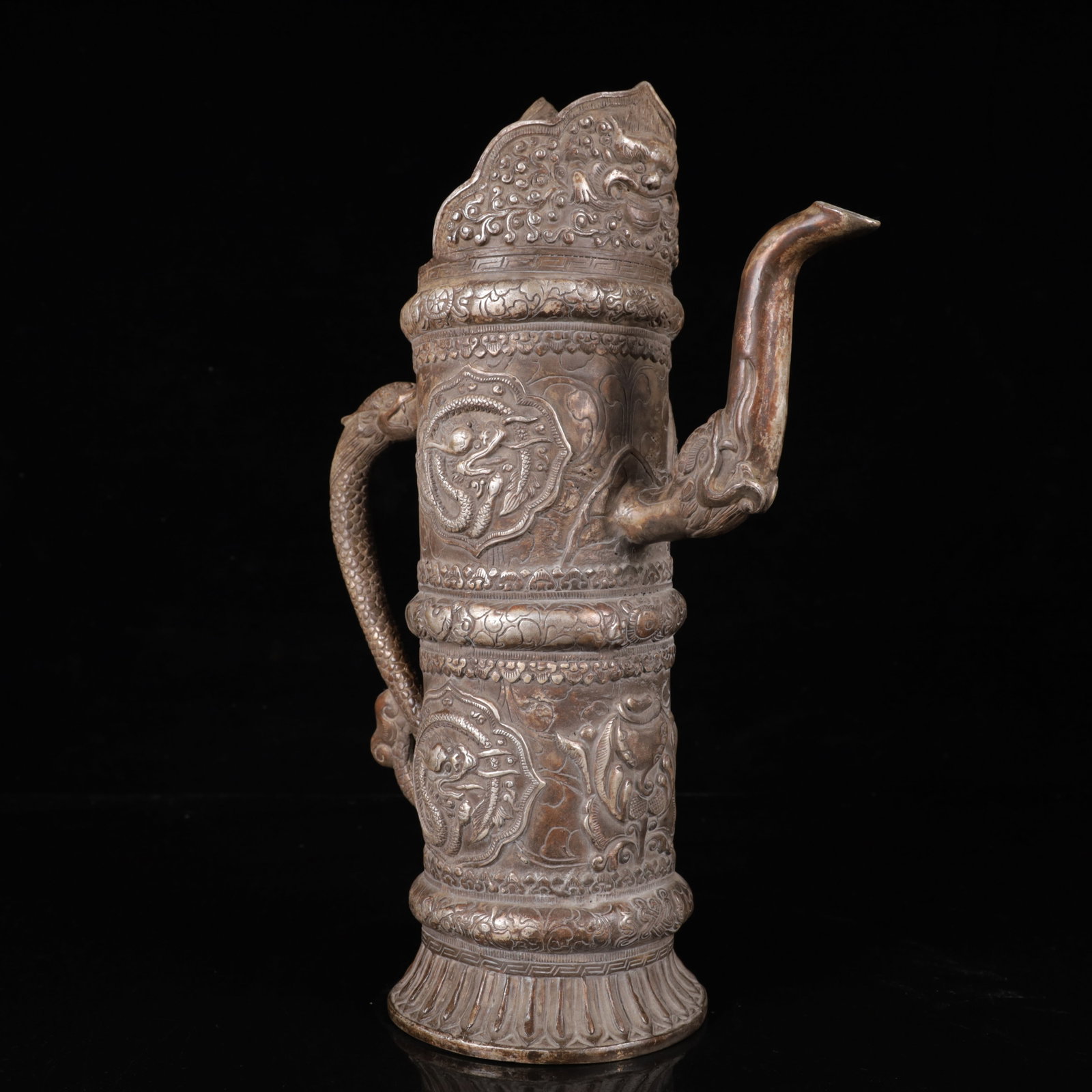 An Exquisite Silver-Plated Bronze Dragon Pattern Ewer - 5