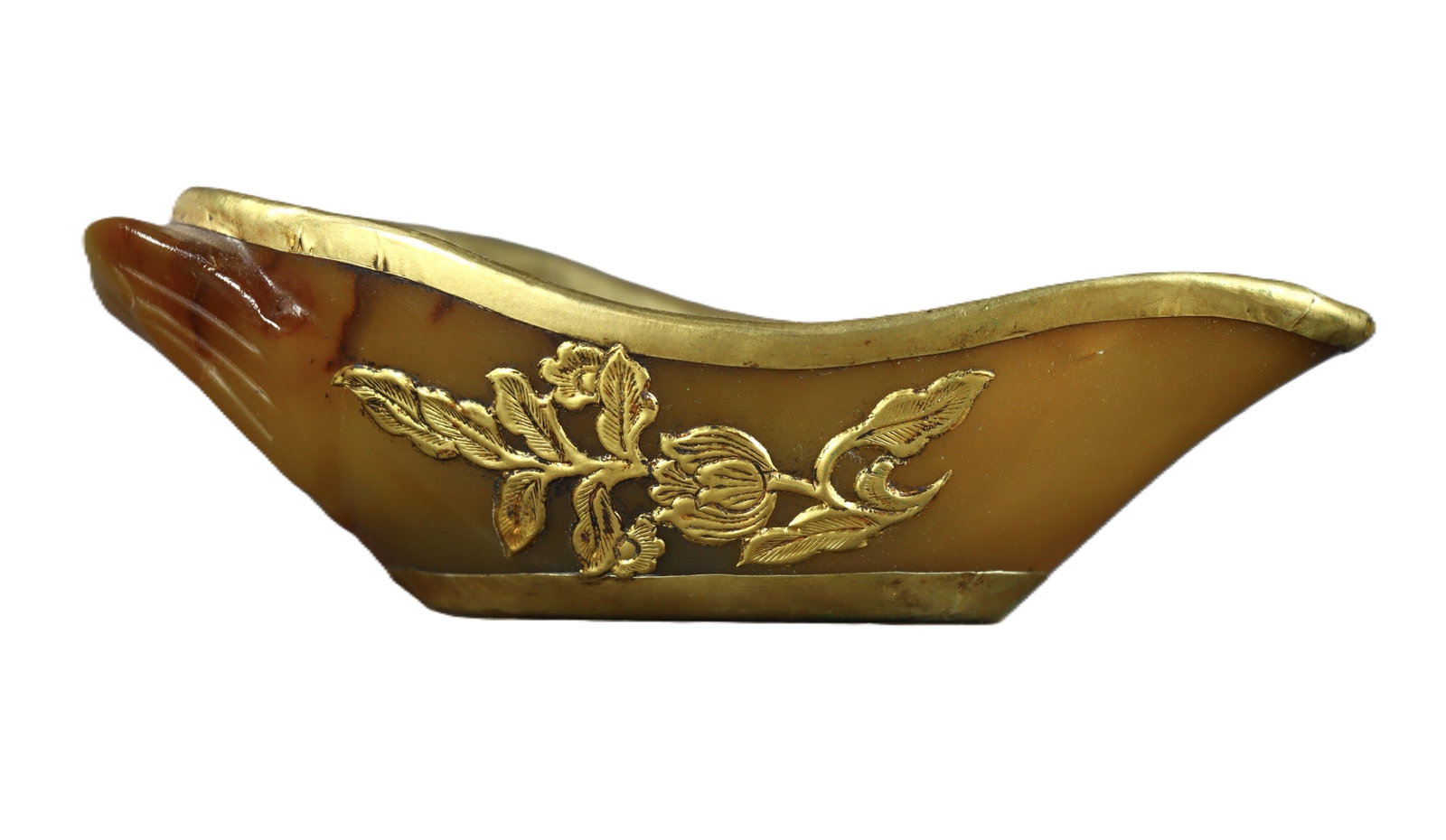 An Exquisite Agate Cover with Gold Flower Pattern Cup: An Exquisite Agate Cover with Gold Flower Pattern Cup,Qing Dynasty,China,Size:1.8inx5.3inx2.6in,Weight:179g