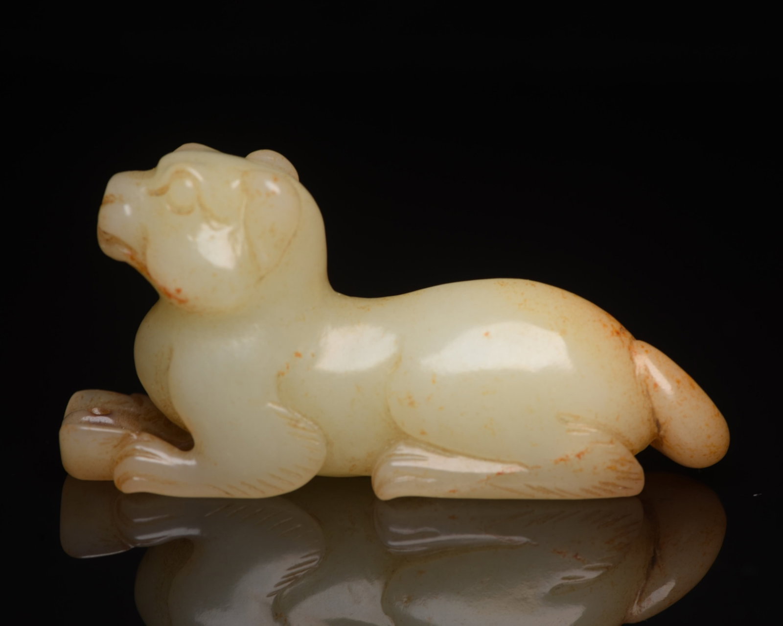 An Exquisite White Jade Dog Ornament: An Exquisite White Jade Dog Ornament,Qing Dynasty,China,Size:2.8inx1.4inx0.8in,Weight:60g 白玉犬摆件,中国清代