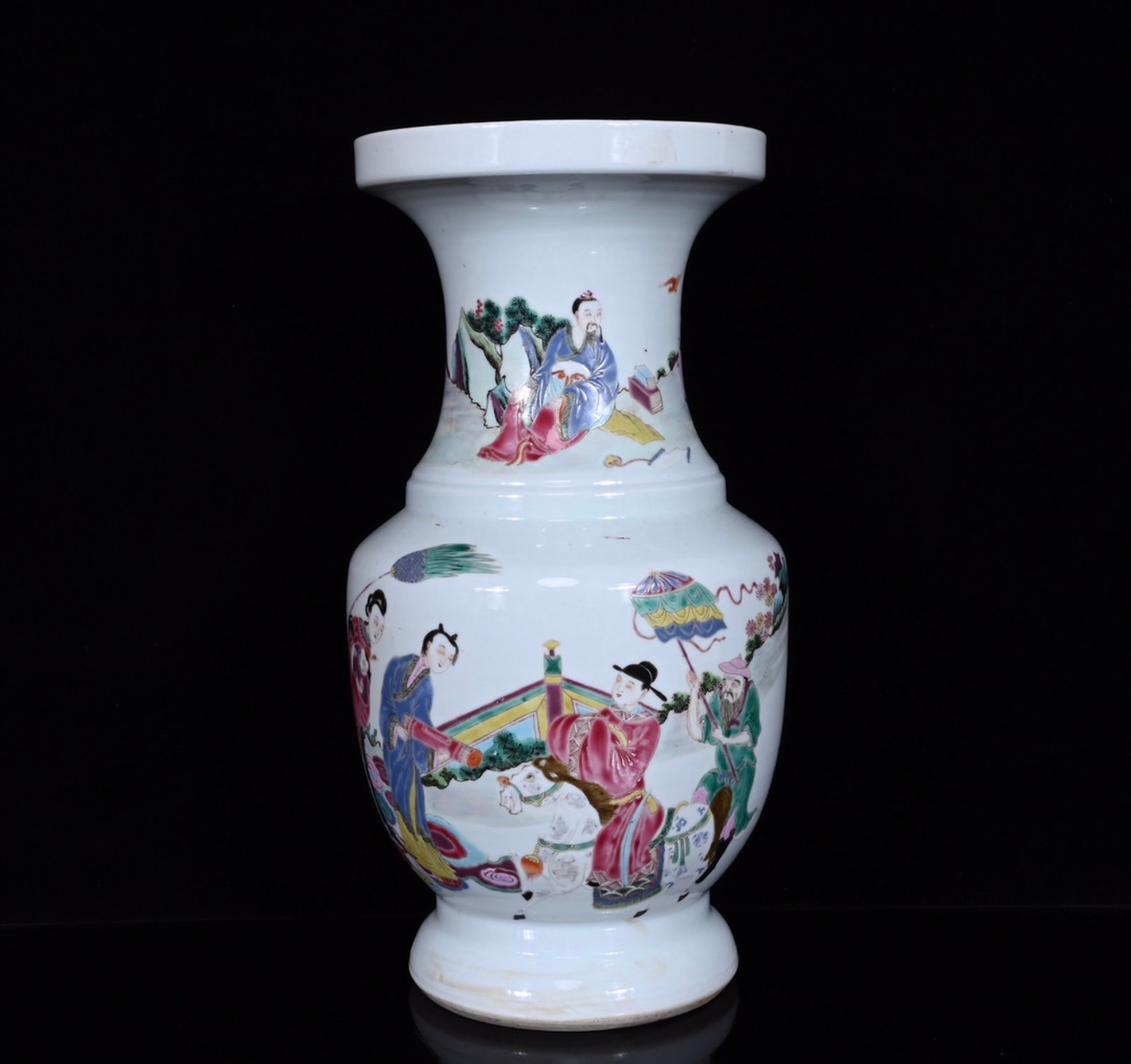 An Exquisite Famille-Rose Character and Story Pattern Vase: An Exquisite Famille-Rose Character and Story Pattern Vase,Qing Dynasty,China,Size:14.8inx7.5in 粉彩人物故事纹瓶,中国清代
