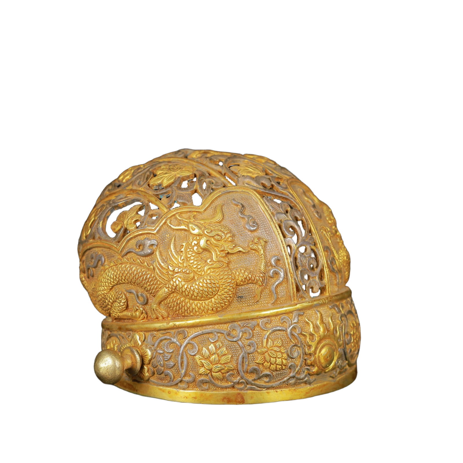 An Exquisite Gilt Silver Dragon Pattern Hat - 2